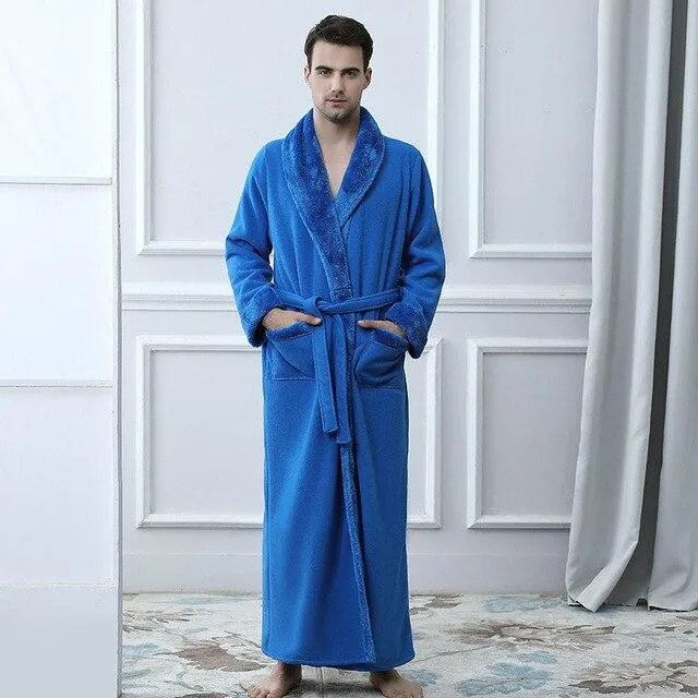 2018 Autumn and winter thickening long fashion couples flannel nightgown female bathrobes add fat coral velvet pajamas