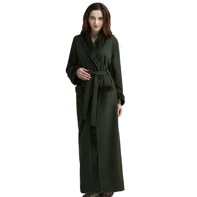 2018 Autumn and winter thickening long fashion couples flannel nightgown female bathrobes add fat coral velvet pajamas