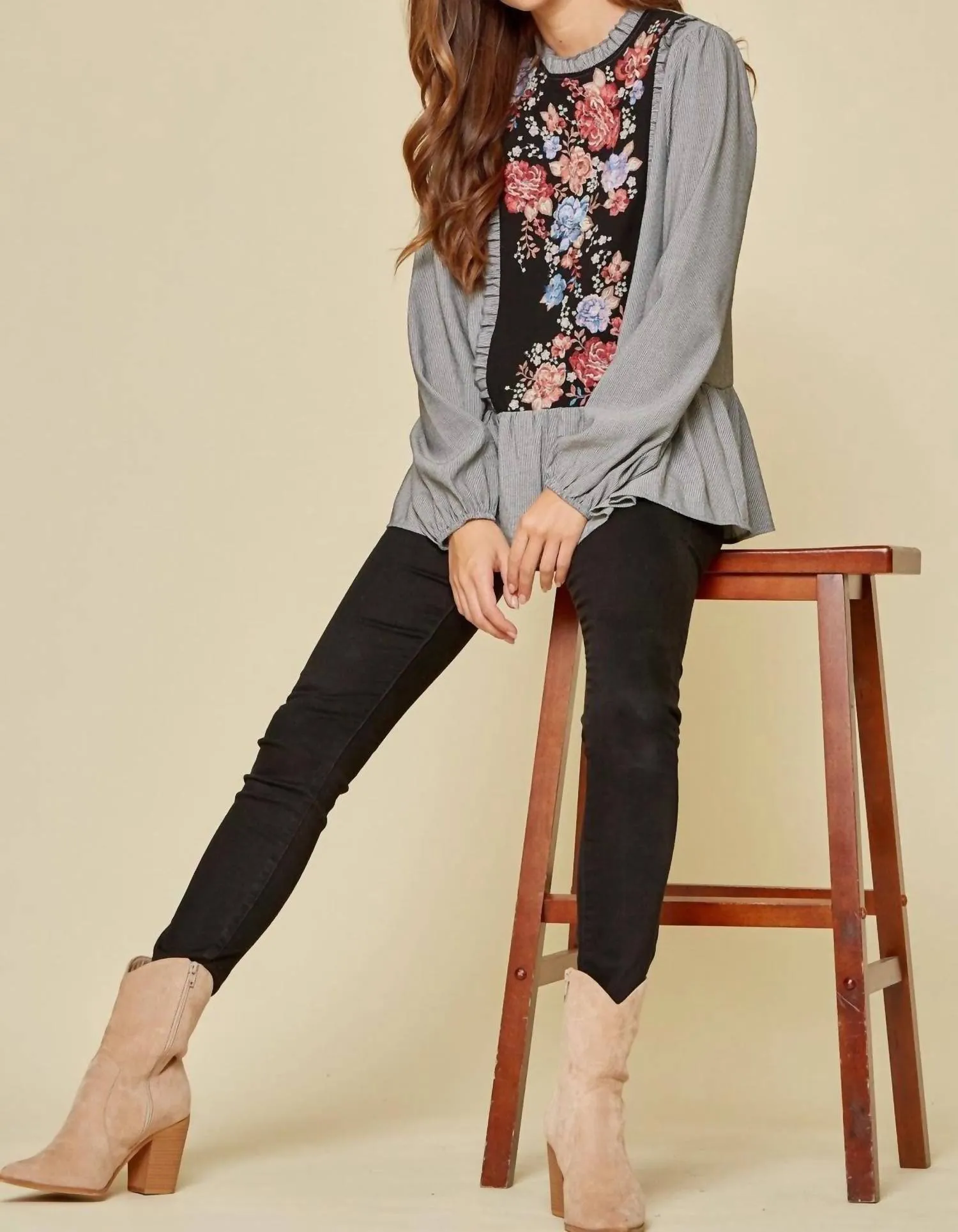 Andree By Unit - Embroidered Pinstripe Blouse