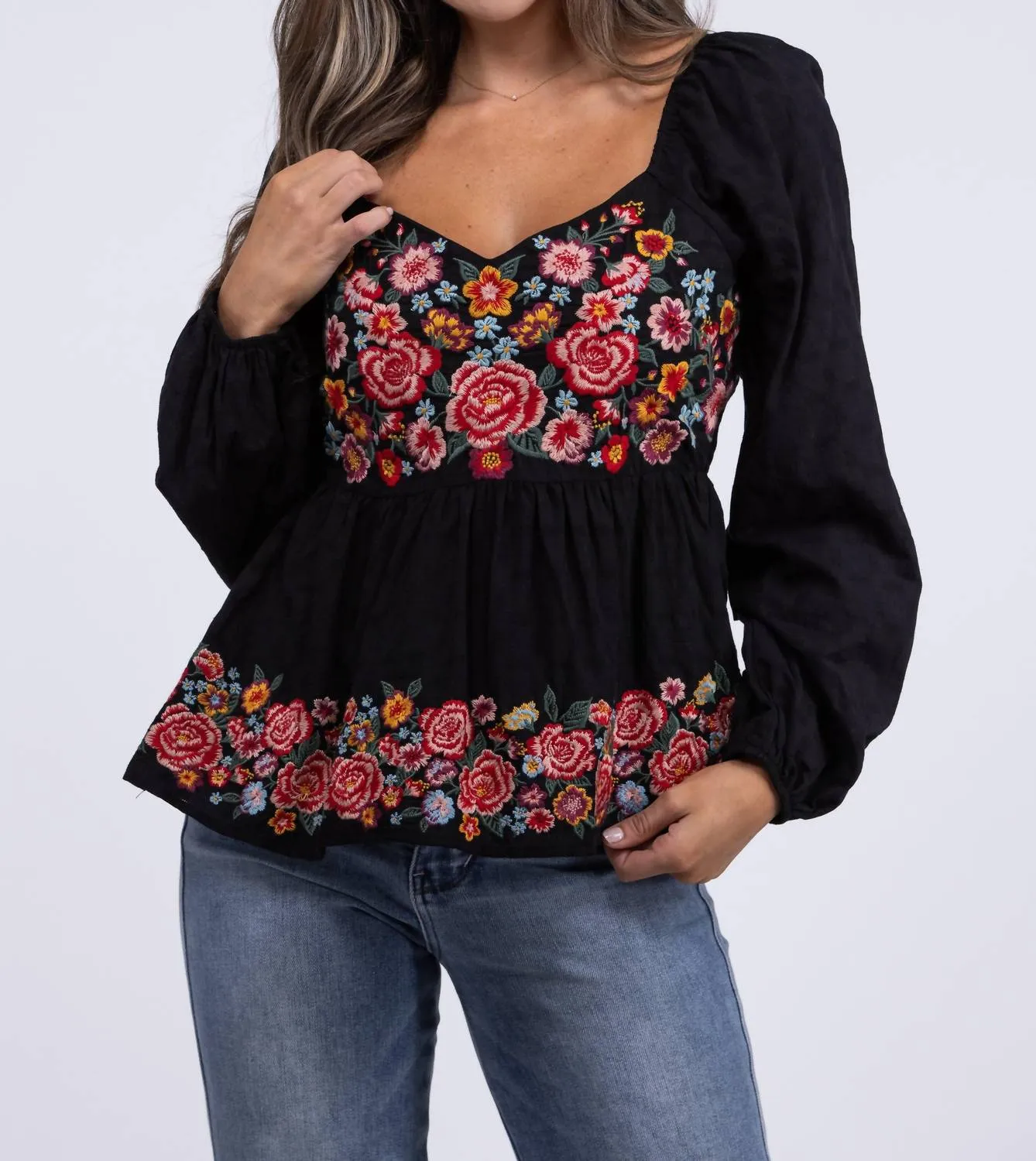 Andree By Unit - Moonlit Flowers Embroidered Long Sleeve Top