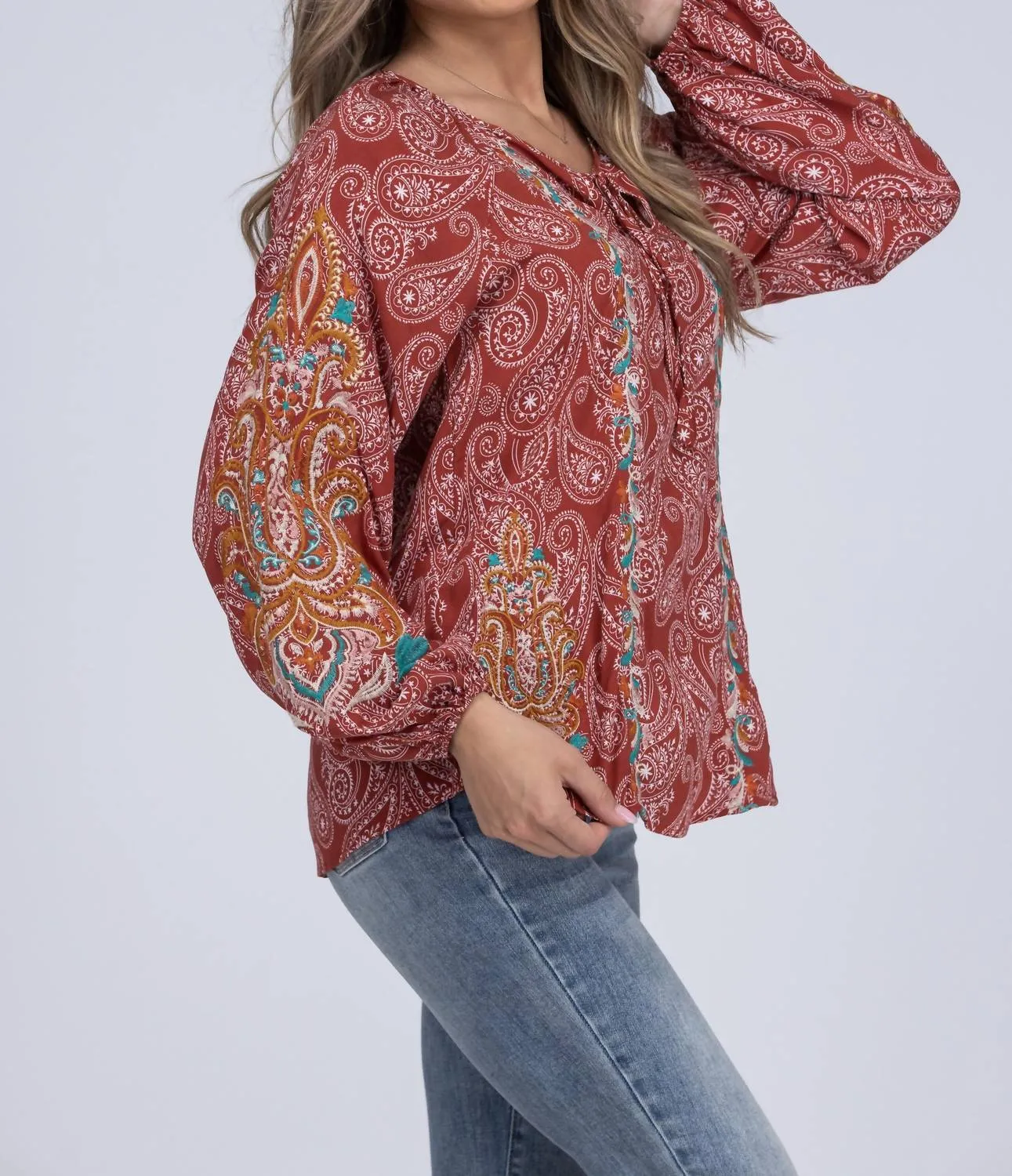Andree By Unit - Paisley Embroidered Long Sleeve Top