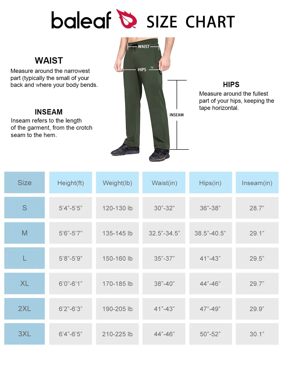 BALEAF Men's Fleece Lined Water Resistant Pants Winter Thermal Sweatpants with Zipper Pockets Warm Open Bottom