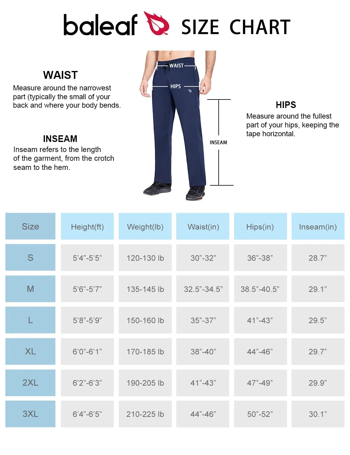 BALEAF Men's Fleece Lined Water Resistant Pants Winter Thermal Sweatpants with Zipper Pockets Warm Open Bottom
