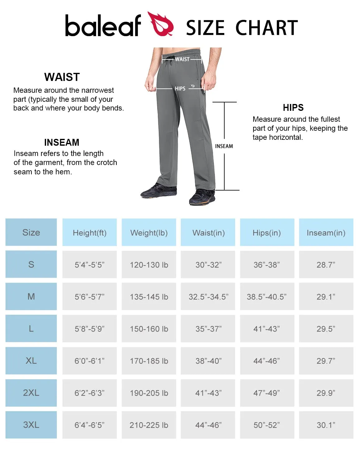 BALEAF Men's Fleece Lined Water Resistant Pants Winter Thermal Sweatpants with Zipper Pockets Warm Open Bottom