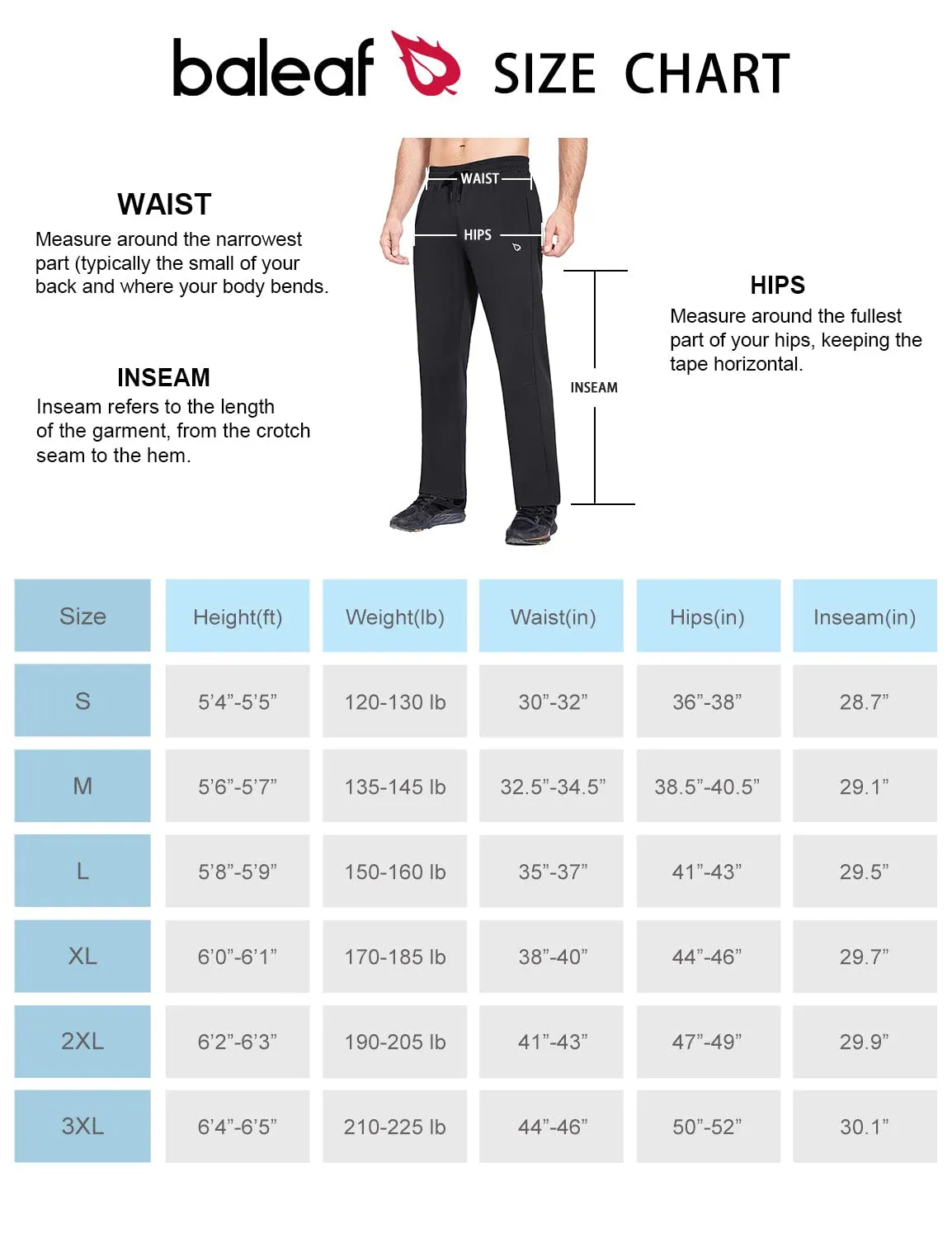 BALEAF Men's Fleece Lined Water Resistant Pants Winter Thermal Sweatpants with Zipper Pockets Warm Open Bottom