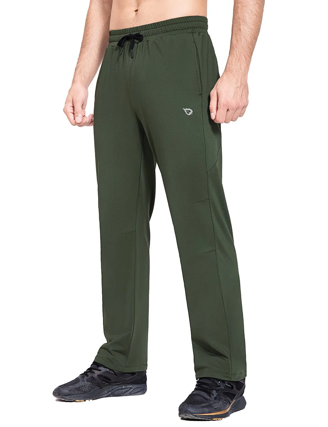 BALEAF Men's Fleece Lined Water Resistant Pants Winter Thermal Sweatpants with Zipper Pockets Warm Open Bottom