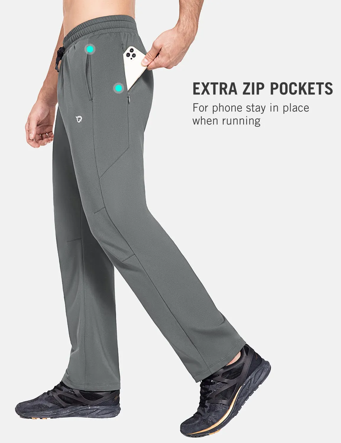 BALEAF Men's Fleece Lined Water Resistant Pants Winter Thermal Sweatpants with Zipper Pockets Warm Open Bottom