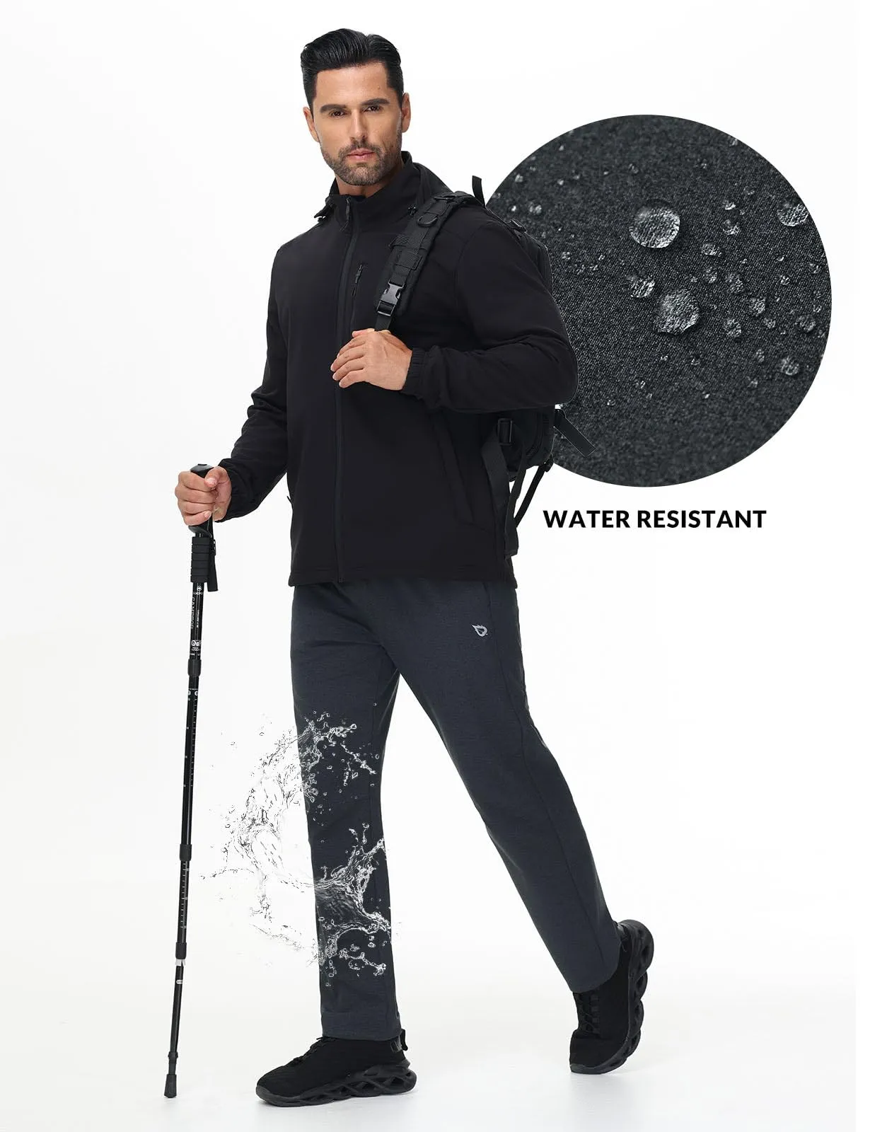 BALEAF Men's Fleece Lined Water Resistant Pants Winter Thermal Sweatpants with Zipper Pockets Warm Open Bottom