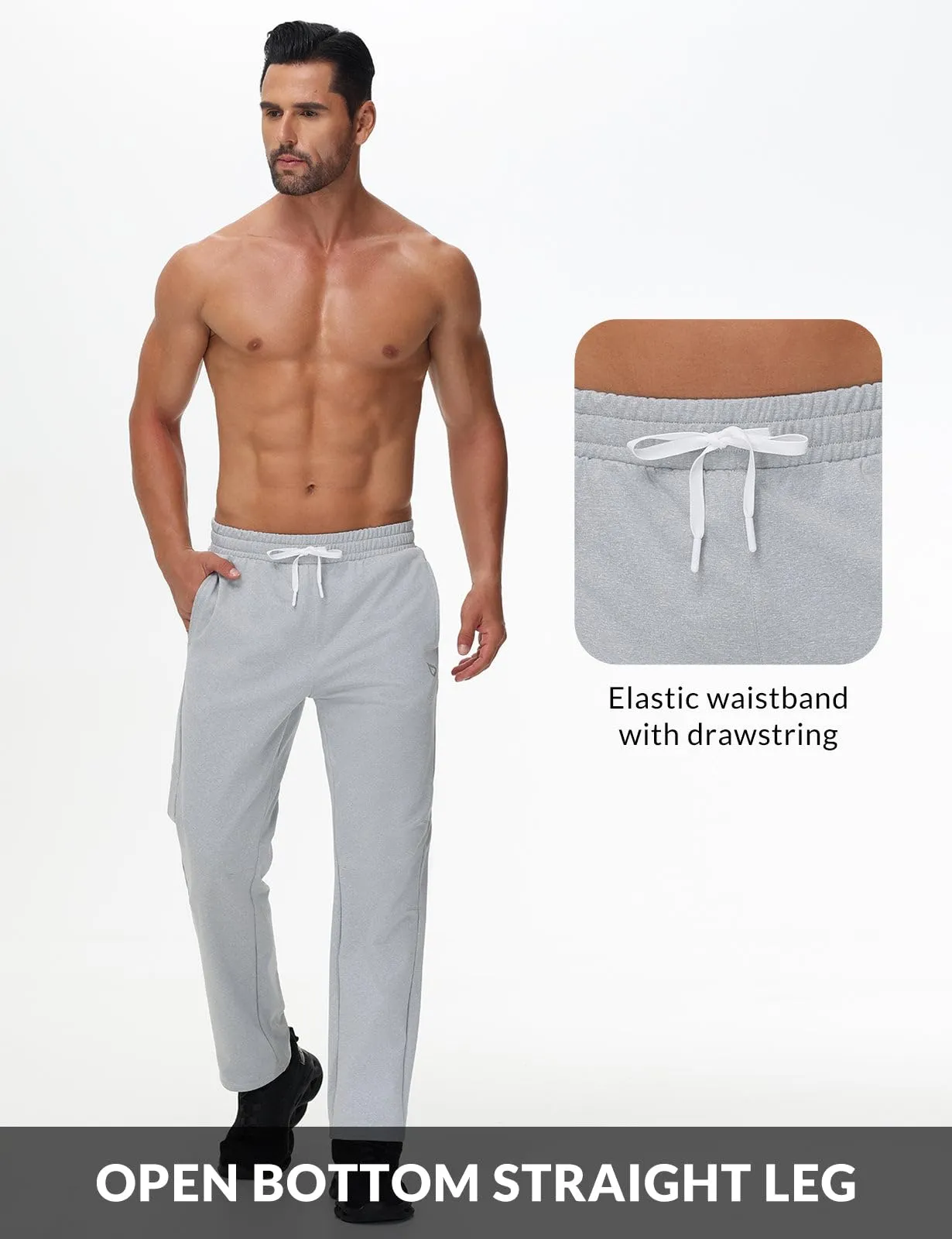 BALEAF Men's Fleece Lined Water Resistant Pants Winter Thermal Sweatpants with Zipper Pockets Warm Open Bottom