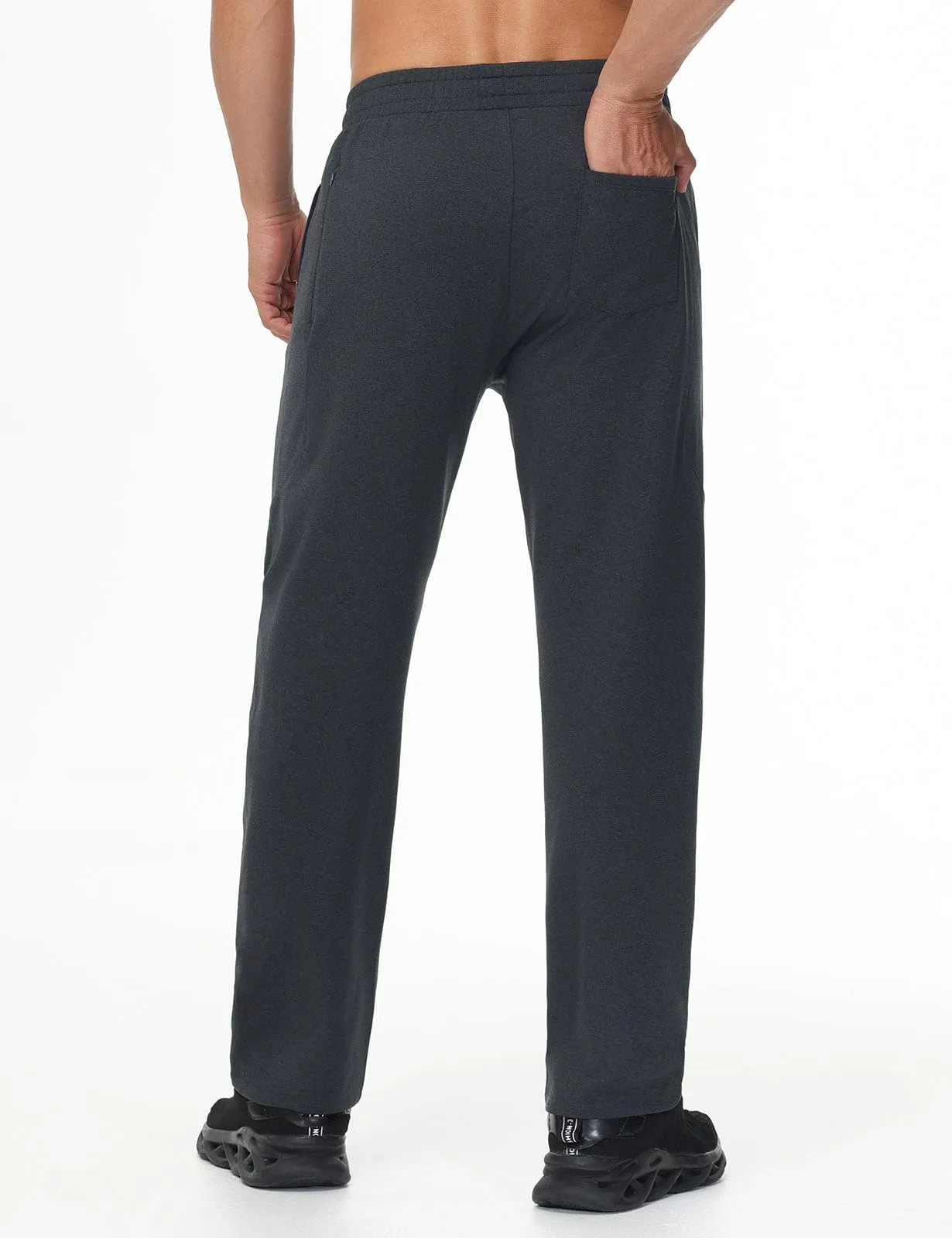 BALEAF Men's Fleece Lined Water Resistant Pants Winter Thermal Sweatpants with Zipper Pockets Warm Open Bottom