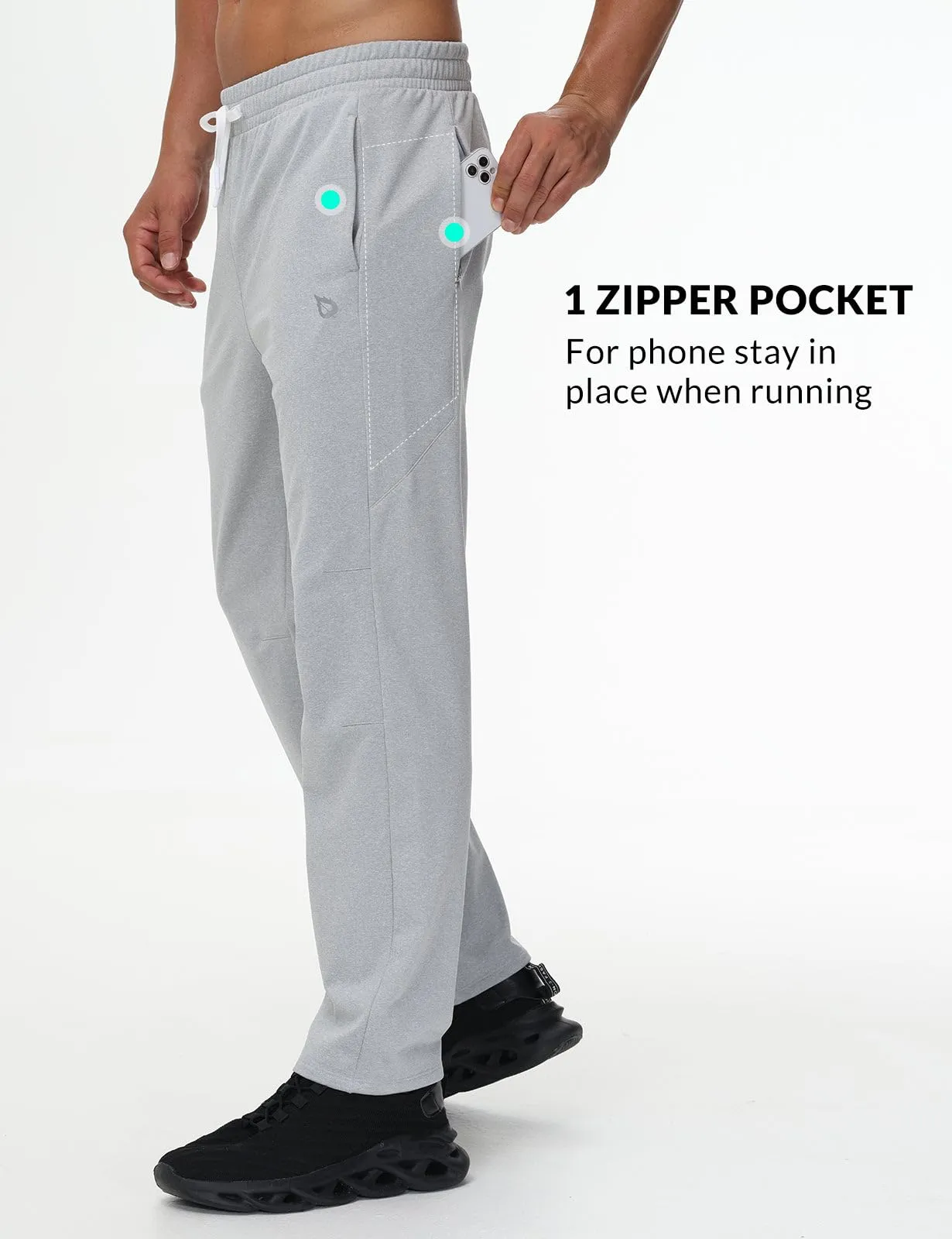 BALEAF Men's Fleece Lined Water Resistant Pants Winter Thermal Sweatpants with Zipper Pockets Warm Open Bottom