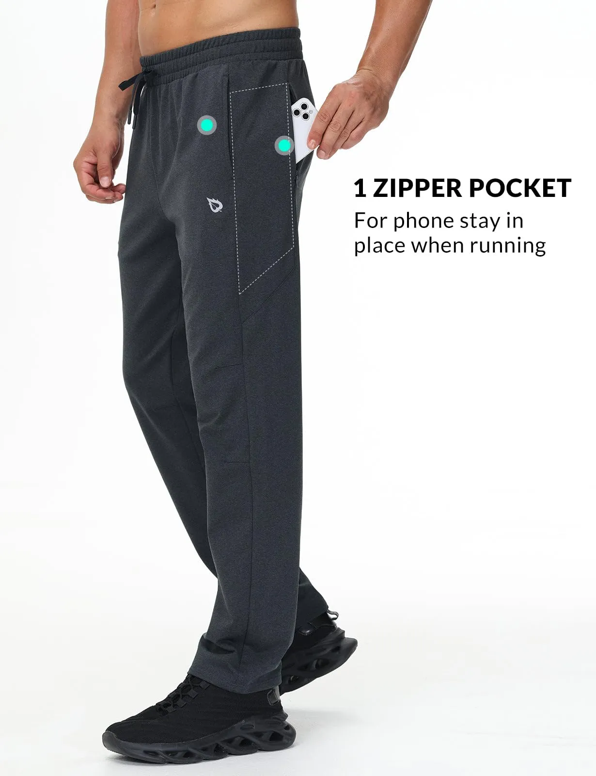 BALEAF Men's Fleece Lined Water Resistant Pants Winter Thermal Sweatpants with Zipper Pockets Warm Open Bottom