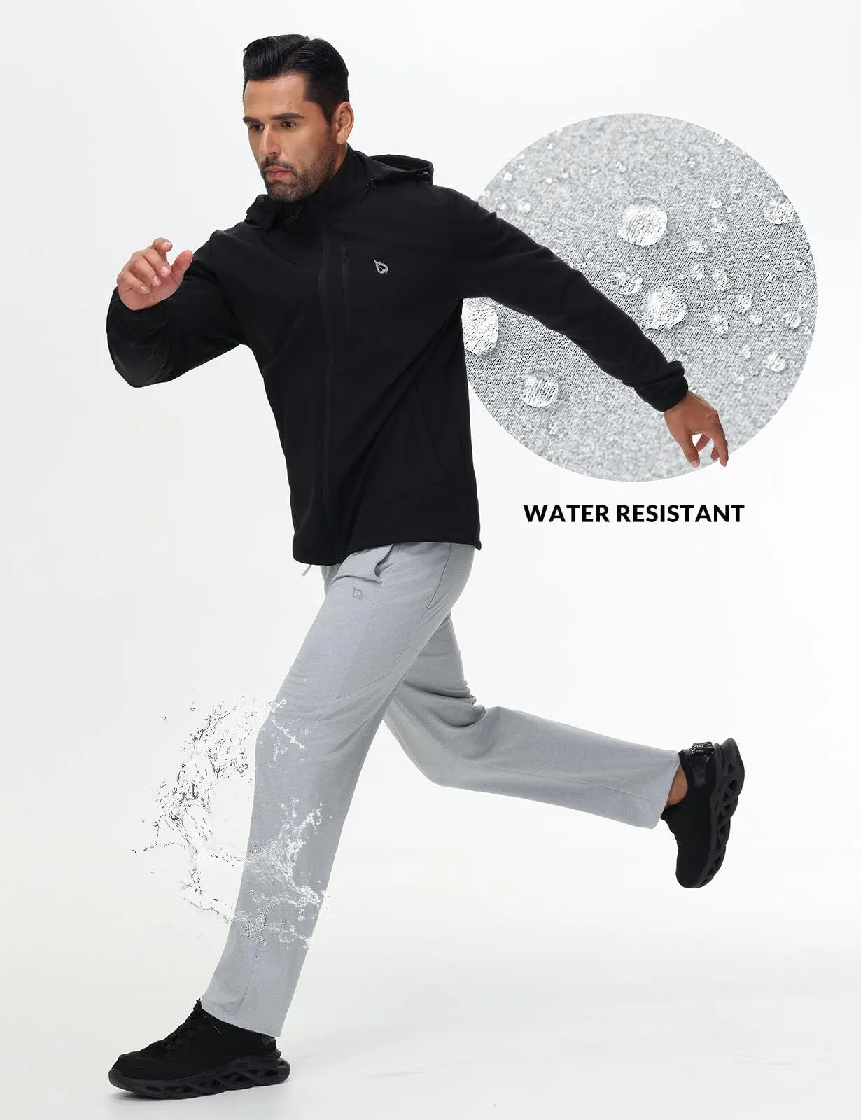 BALEAF Men's Fleece Lined Water Resistant Pants Winter Thermal Sweatpants with Zipper Pockets Warm Open Bottom
