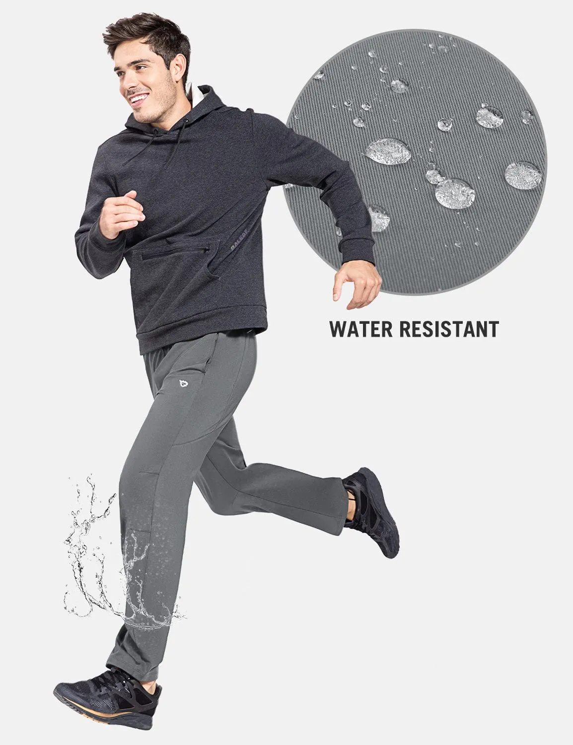 BALEAF Men's Fleece Lined Water Resistant Pants Winter Thermal Sweatpants with Zipper Pockets Warm Open Bottom