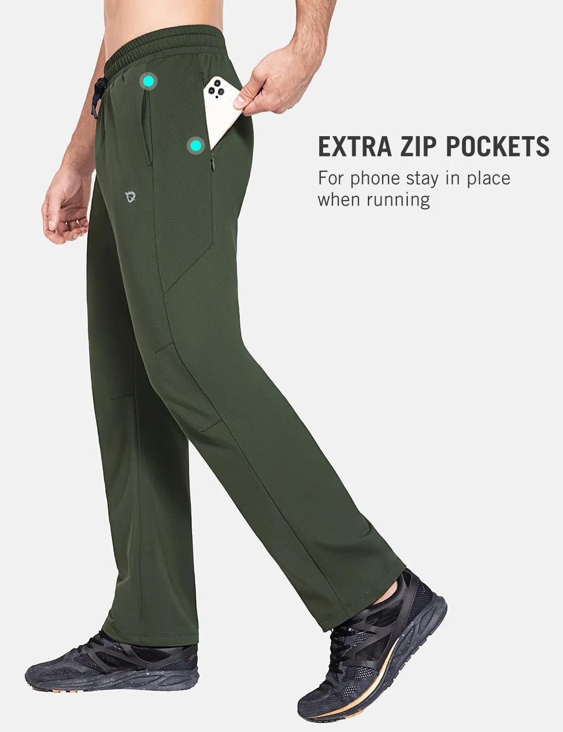 BALEAF Men's Fleece Lined Water Resistant Pants Winter Thermal Sweatpants with Zipper Pockets Warm Open Bottom