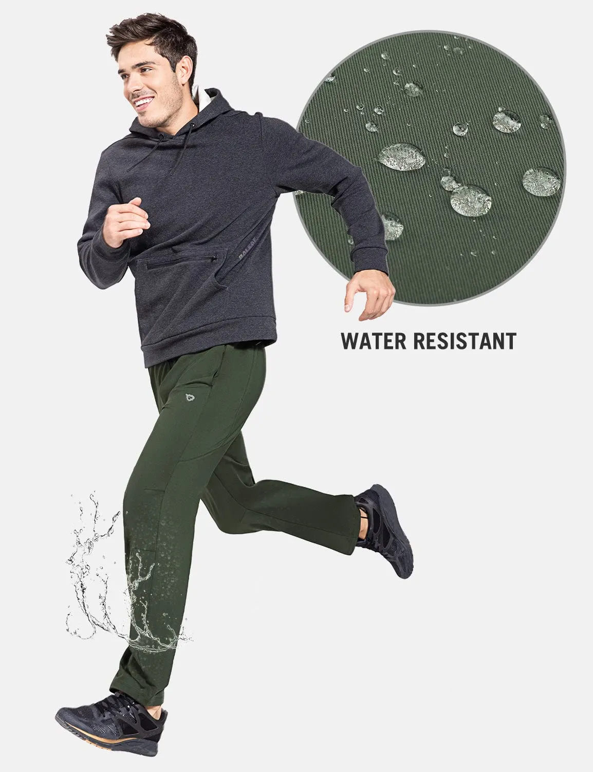 BALEAF Men's Fleece Lined Water Resistant Pants Winter Thermal Sweatpants with Zipper Pockets Warm Open Bottom