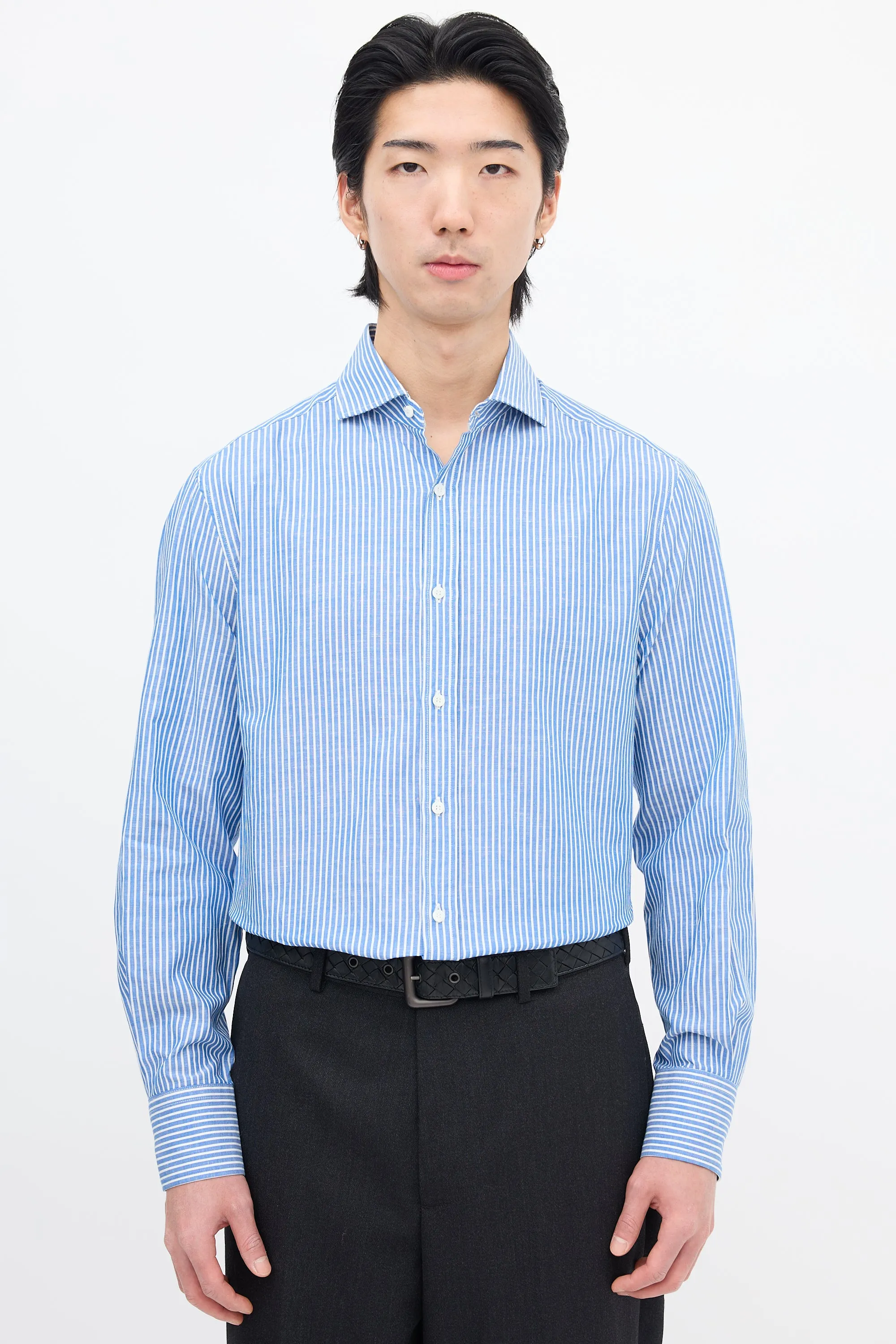 Blue & White Wide Pinstripe Slim Shirt
