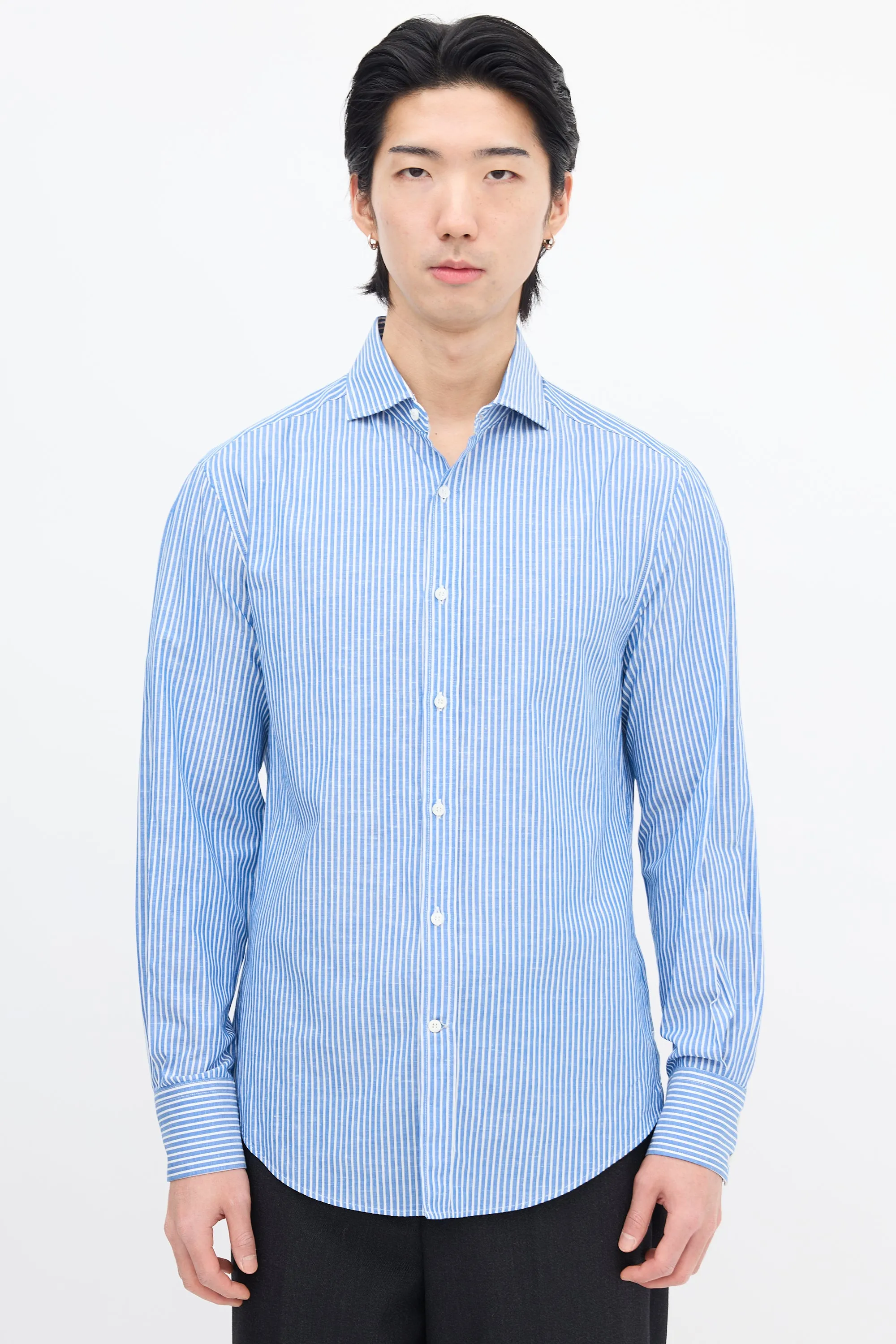 Blue & White Wide Pinstripe Slim Shirt