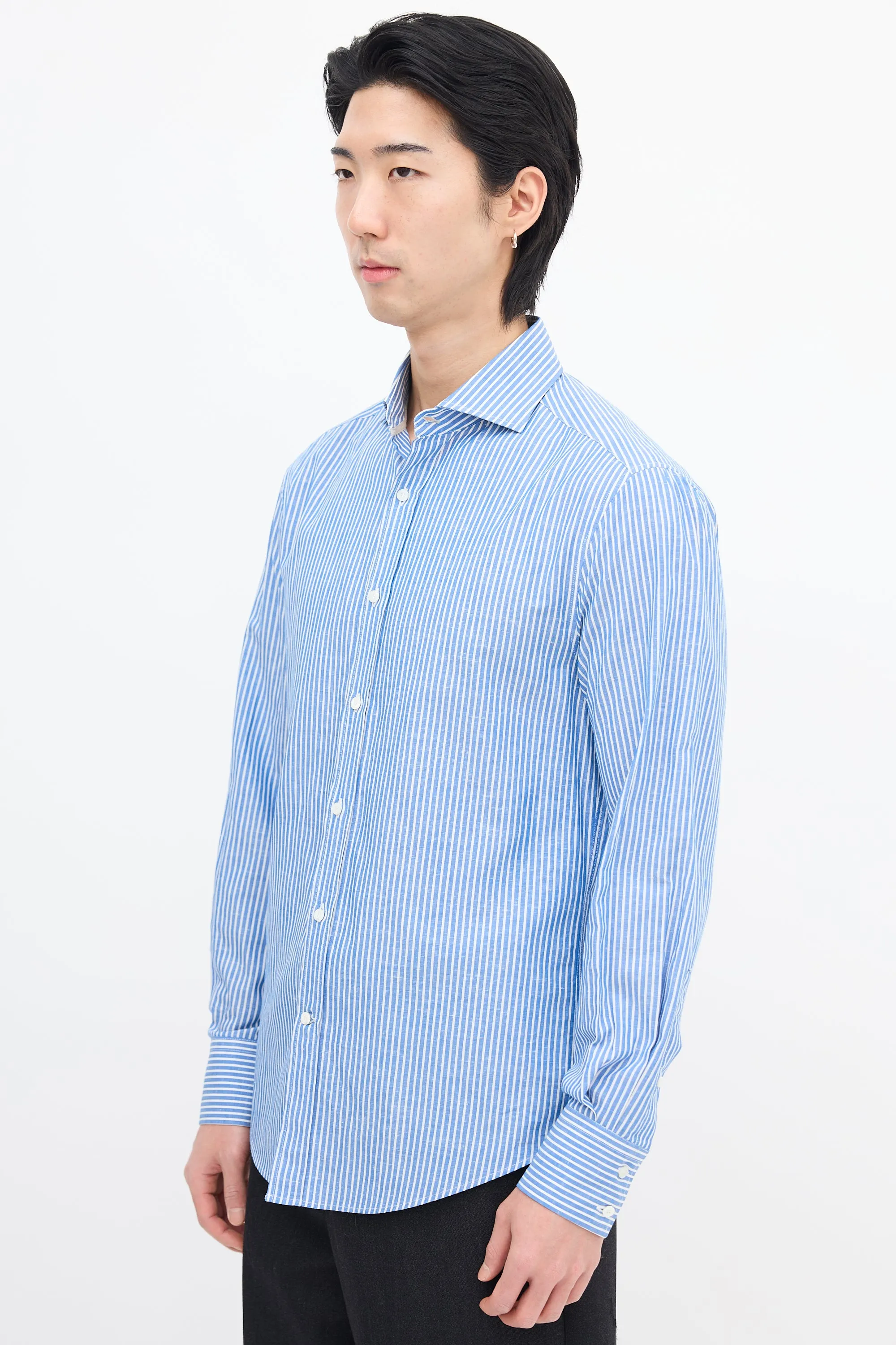 Blue & White Wide Pinstripe Slim Shirt
