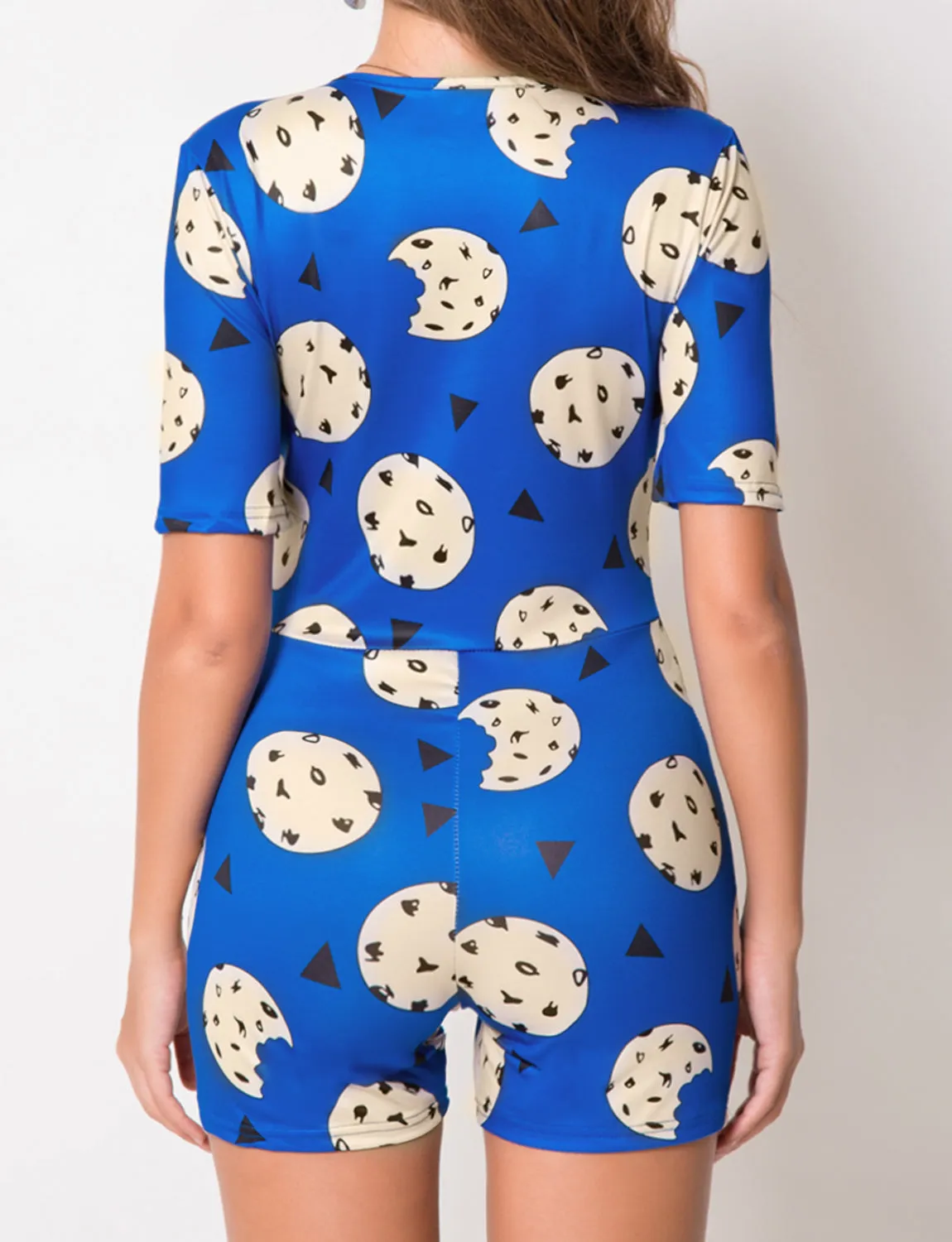 Blue Shorts Onesie Pajamas For Women
