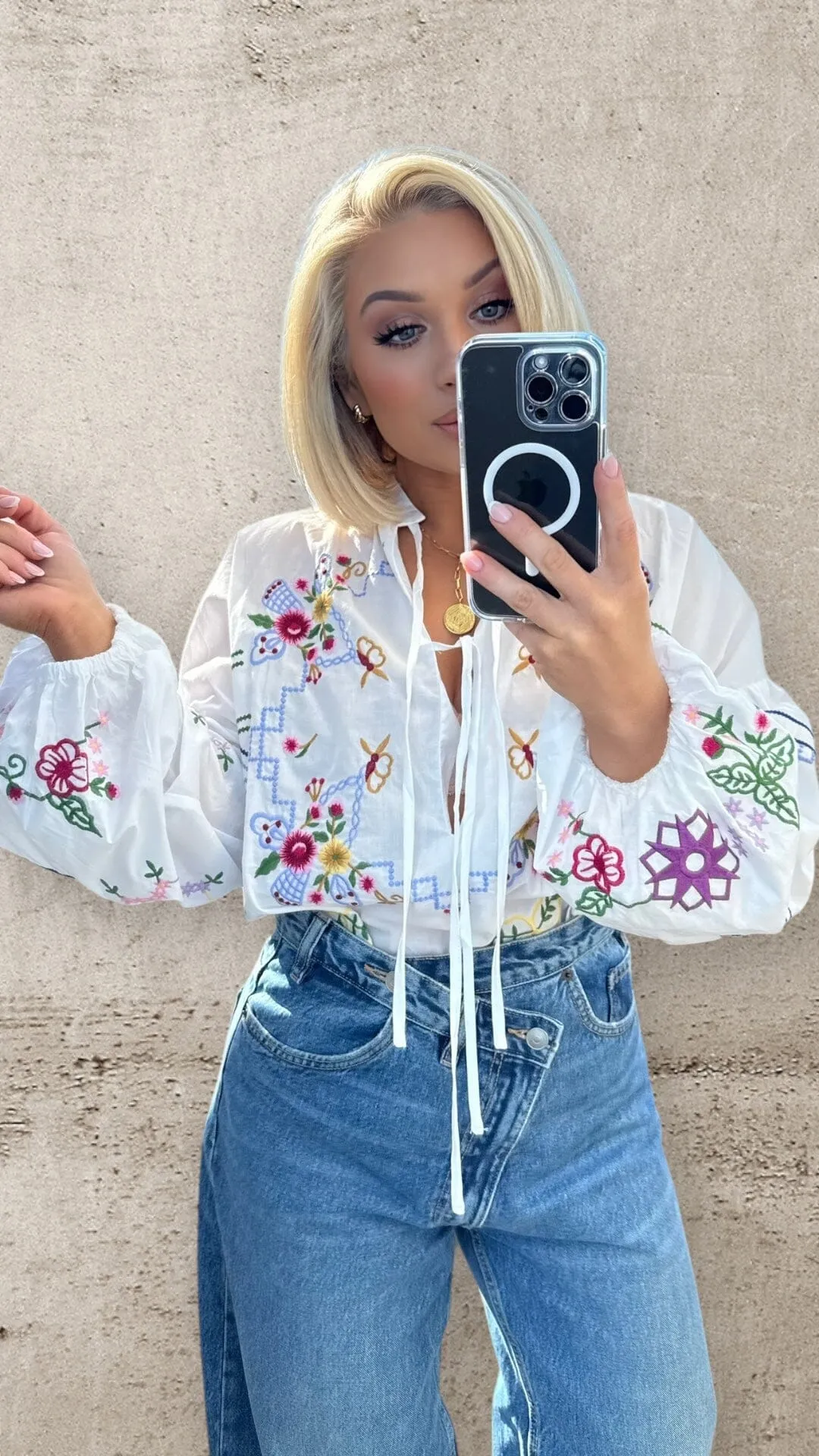 BOHO BLOOM EMBROIDERED SHIRT
