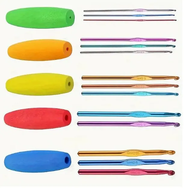 Crochet Hook Ergonomic Handles Easy Grip Hook Covers Soft Flexible Foam while Holding in 5 Sizes Fits Crochet Hooks 2-10mm