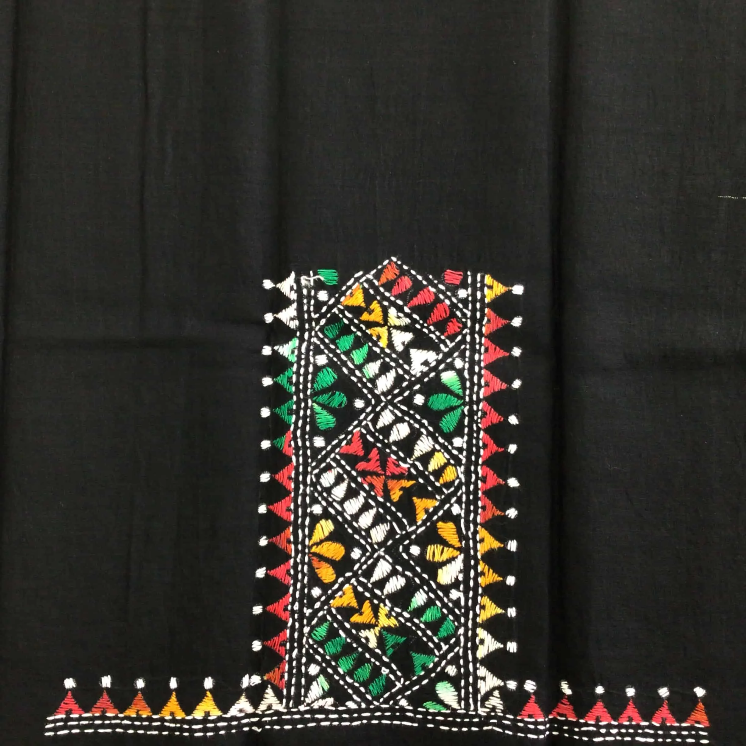 Kantha Black Blouse Fabric with Colourful Embroidery