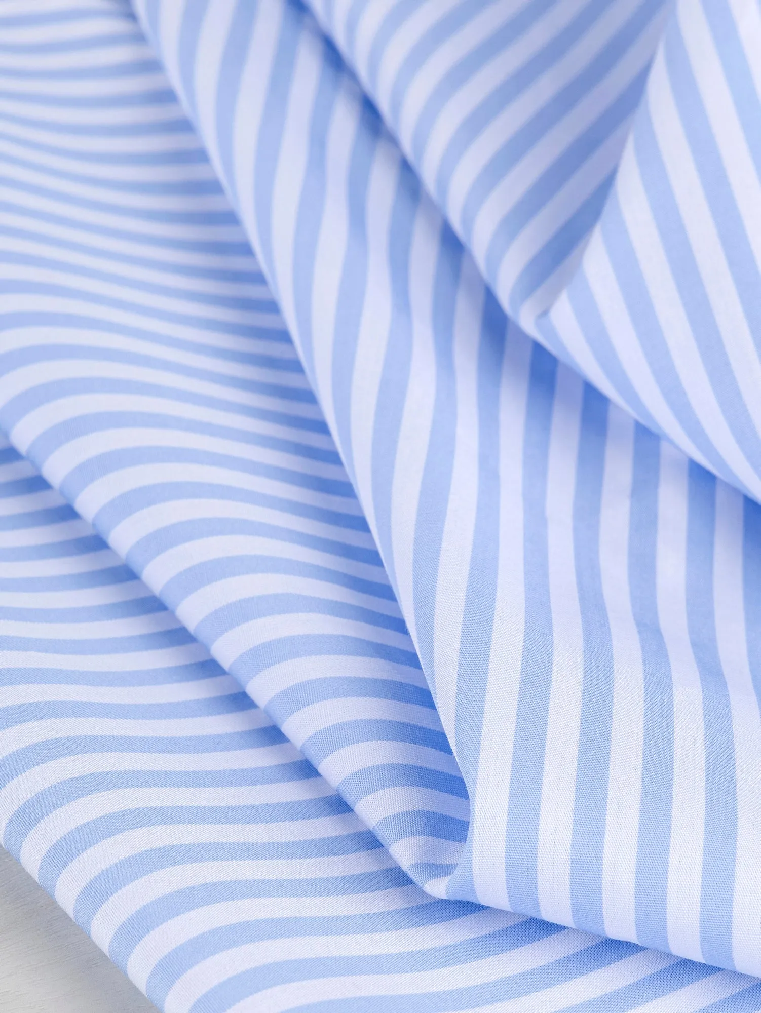 Pinstripe Cotton Poplin Shirting - Cornflower Blue   White