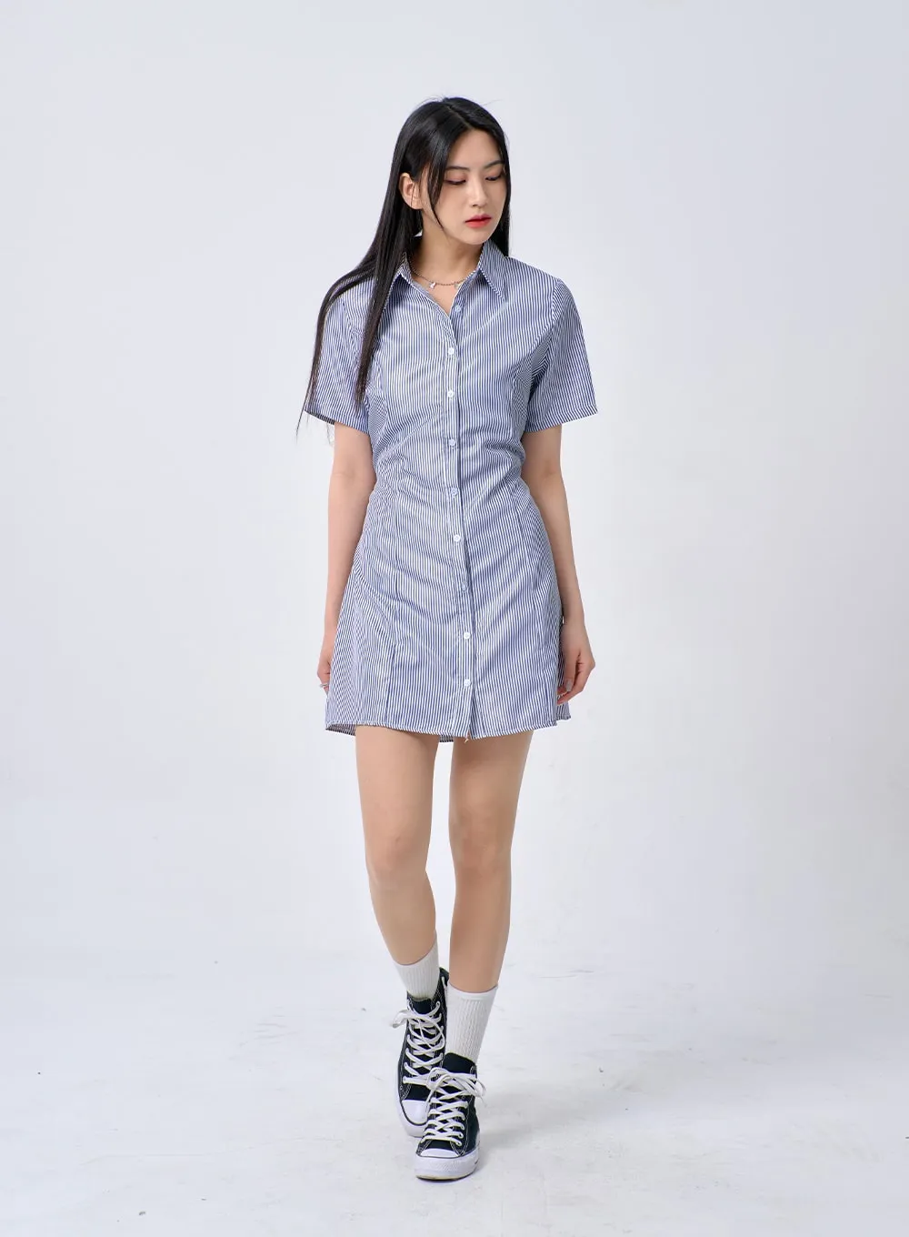 Pinstripe Mini Shirt Dress BA326