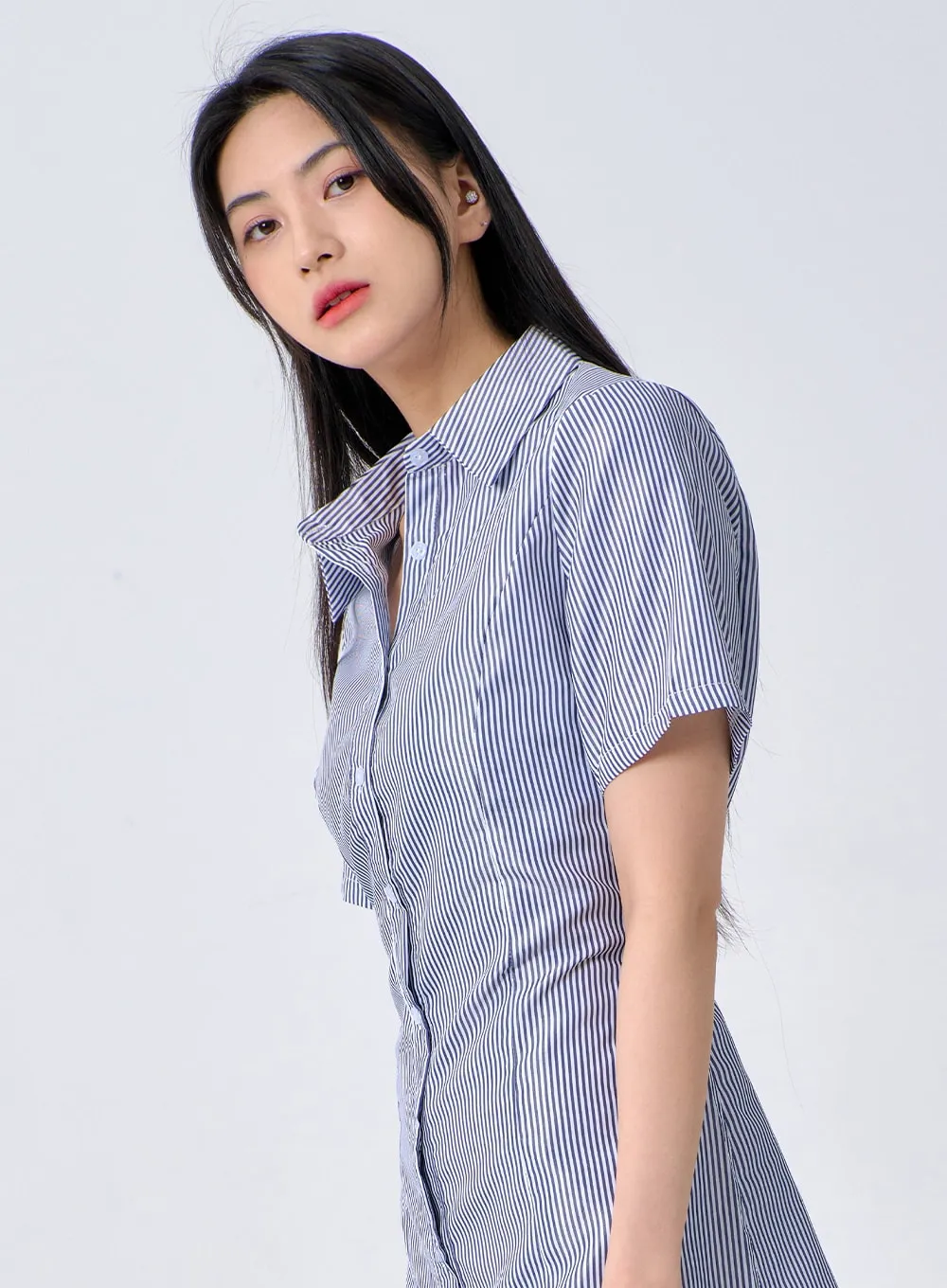 Pinstripe Mini Shirt Dress BA326