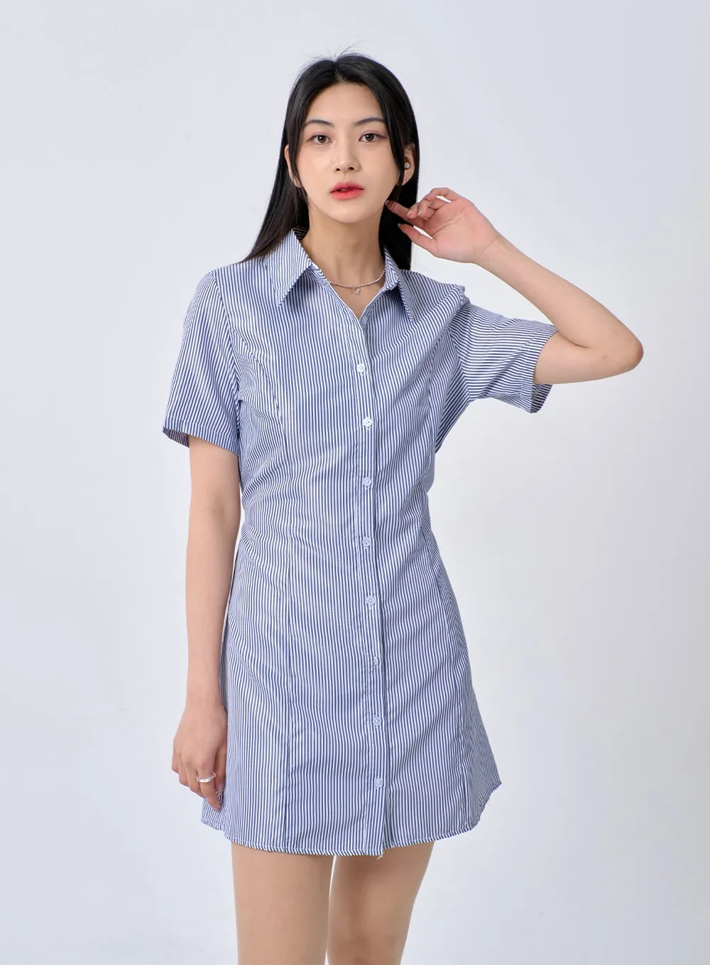 Pinstripe Mini Shirt Dress BA326