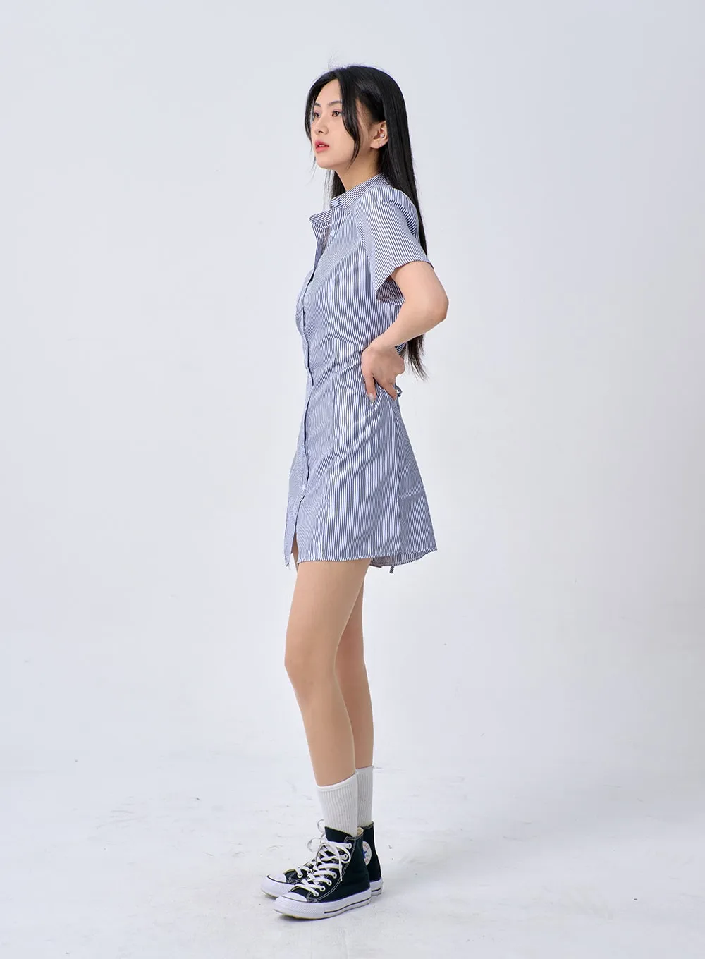 Pinstripe Mini Shirt Dress BA326