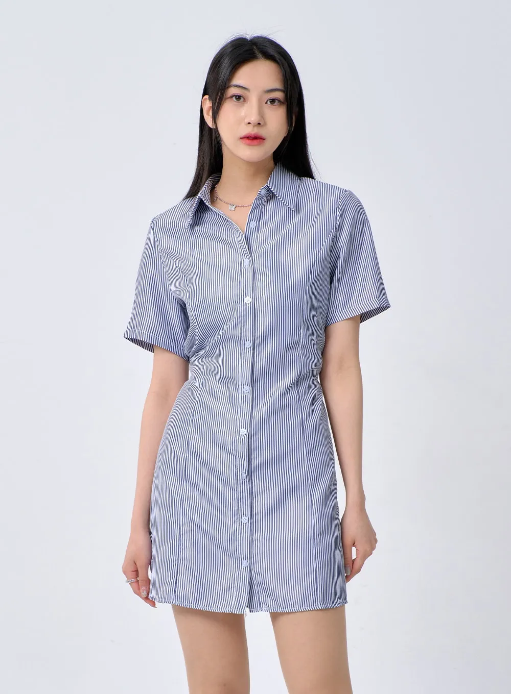 Pinstripe Mini Shirt Dress BA326