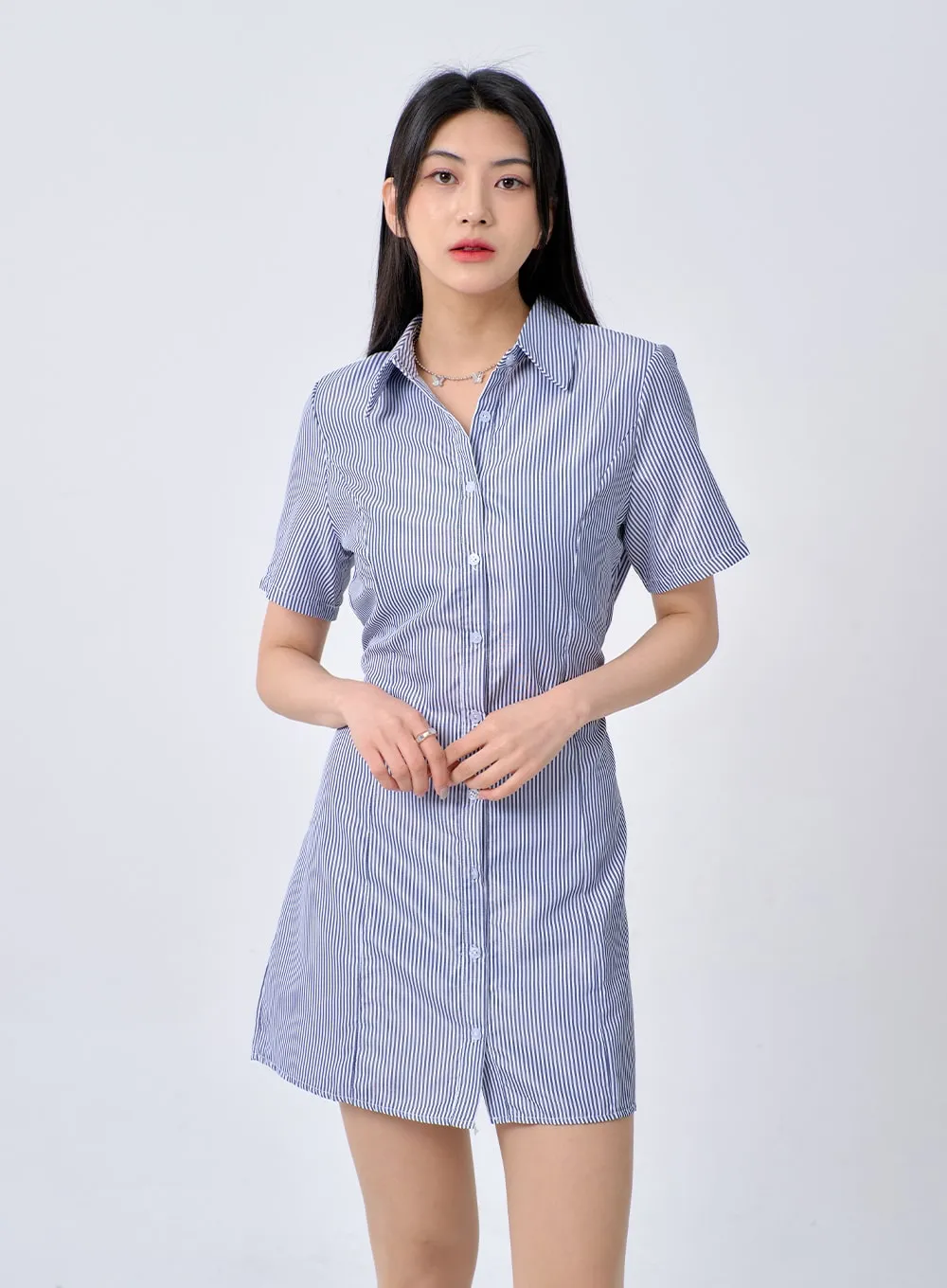 Pinstripe Mini Shirt Dress BA326