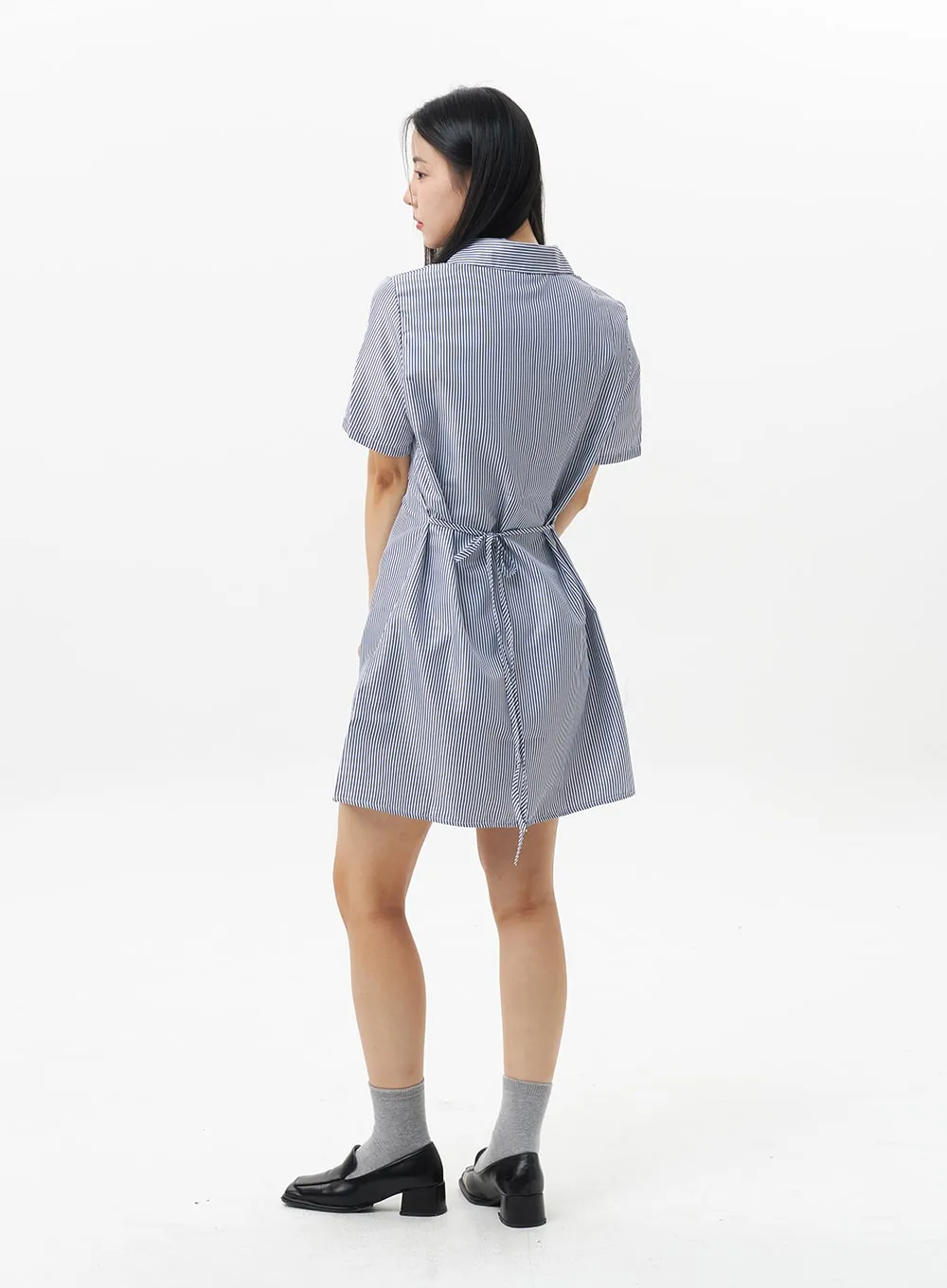 Pinstripe Mini Shirt Dress OU323