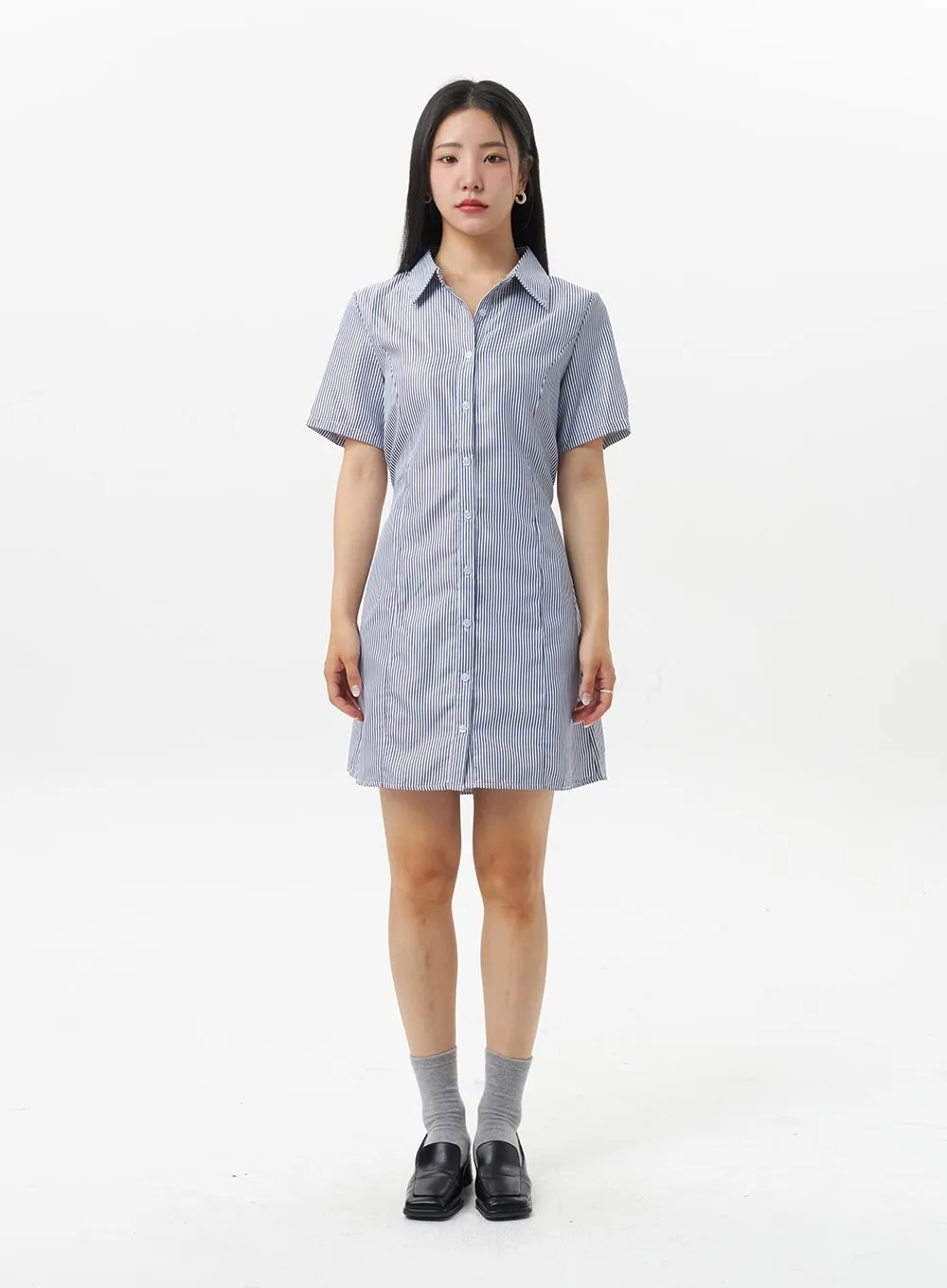 Pinstripe Mini Shirt Dress OU323