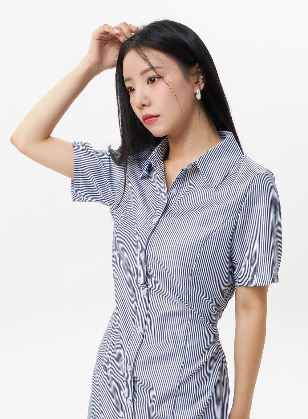 Pinstripe Mini Shirt Dress OU323