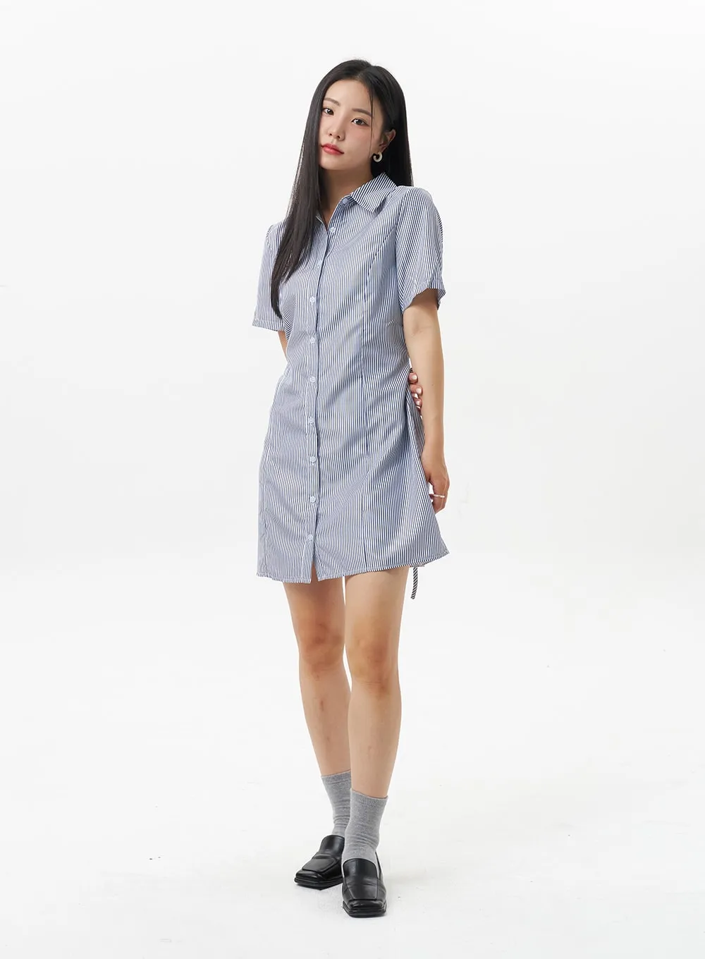 Pinstripe Mini Shirt Dress OU323