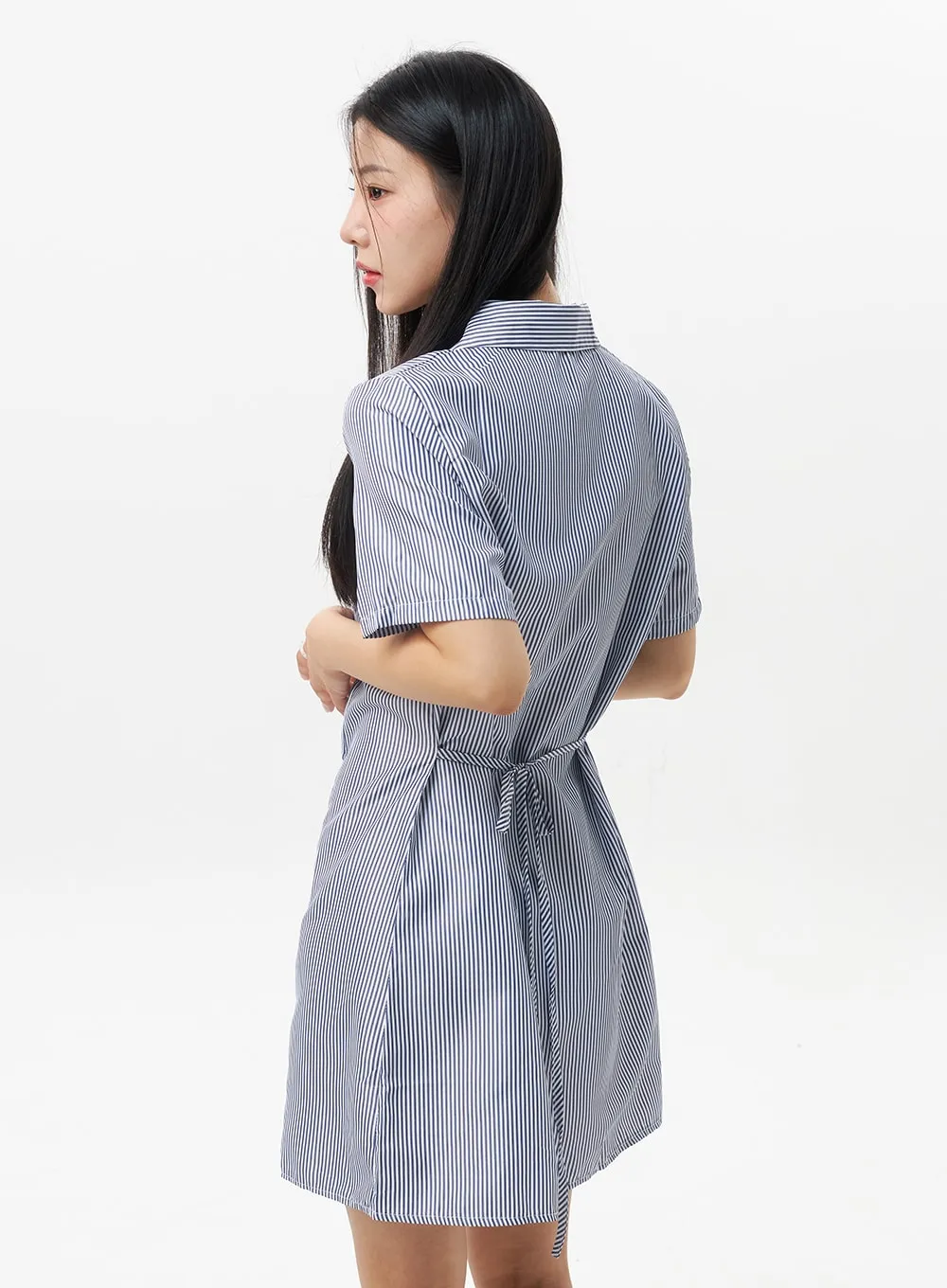 Pinstripe Mini Shirt Dress OU323