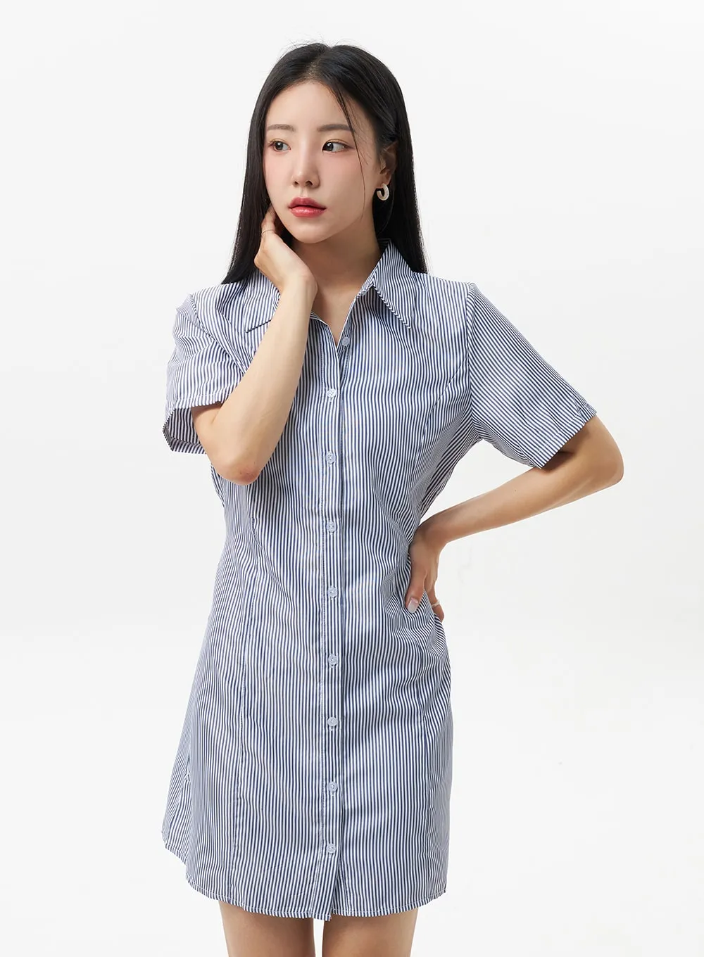 Pinstripe Mini Shirt Dress OU323