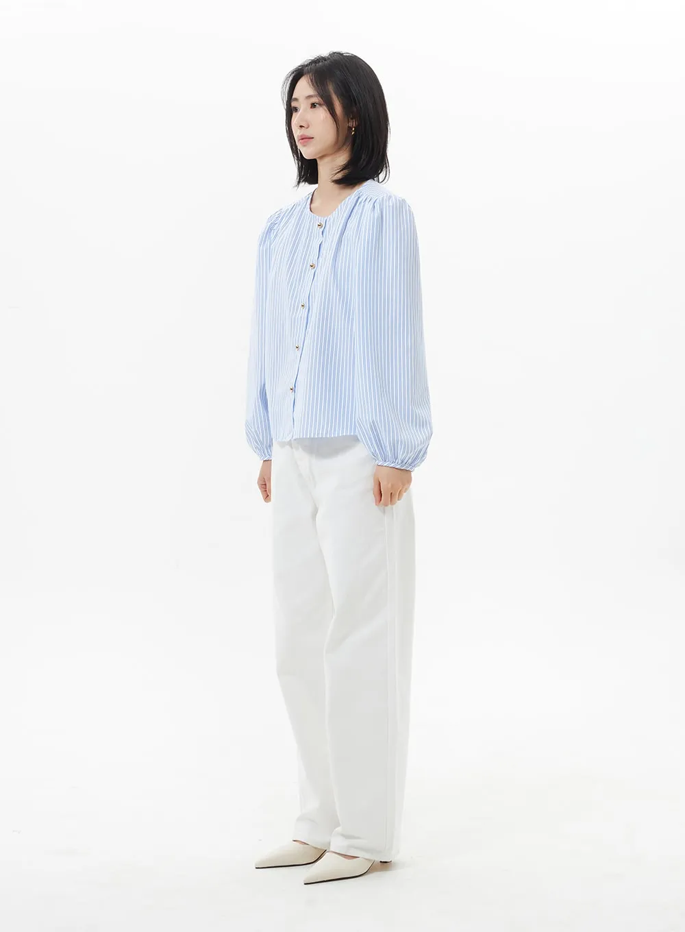 Puff Sleeve Pinstripe Blouse OA320