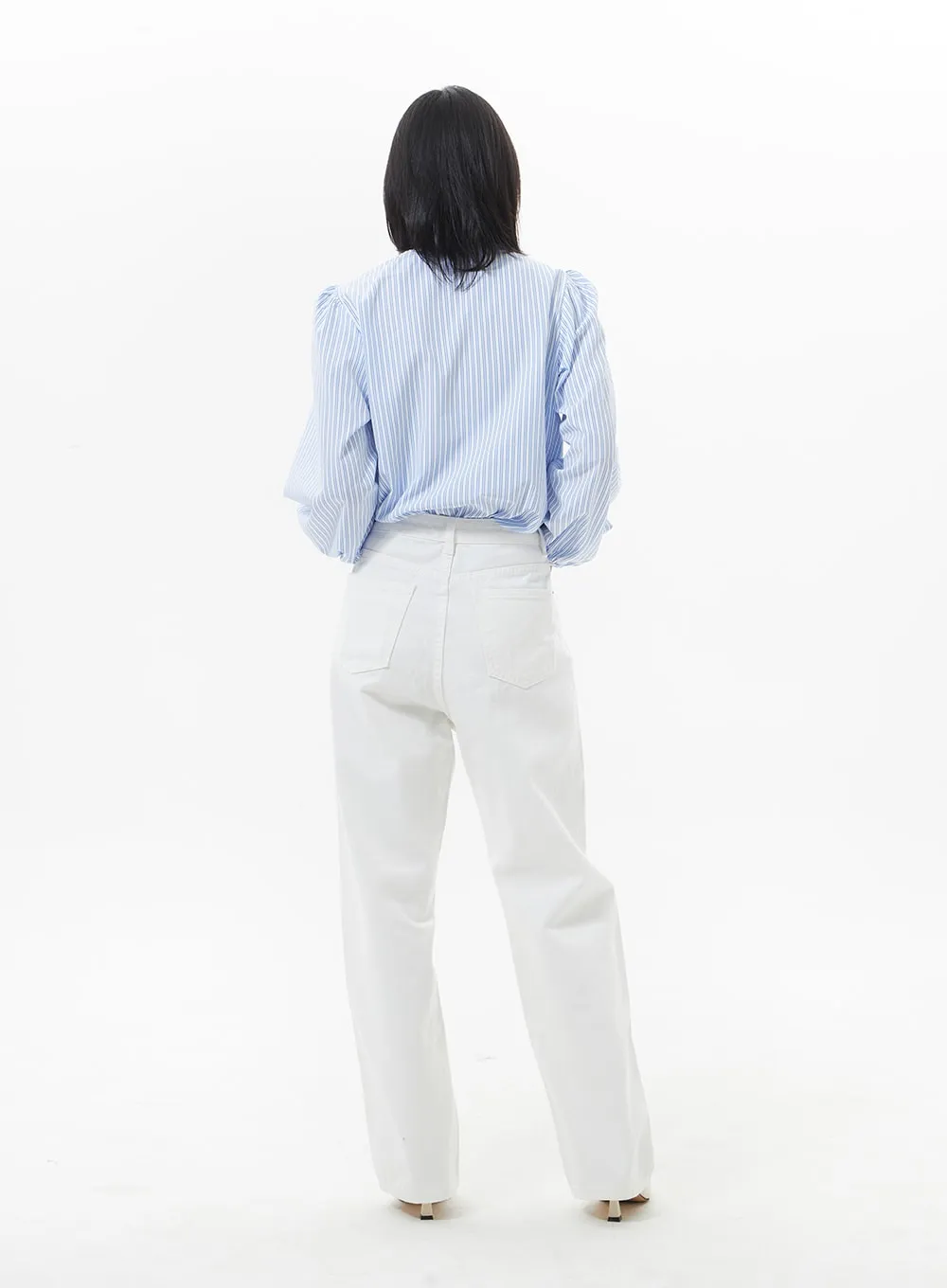 Puff Sleeve Pinstripe Blouse OA320