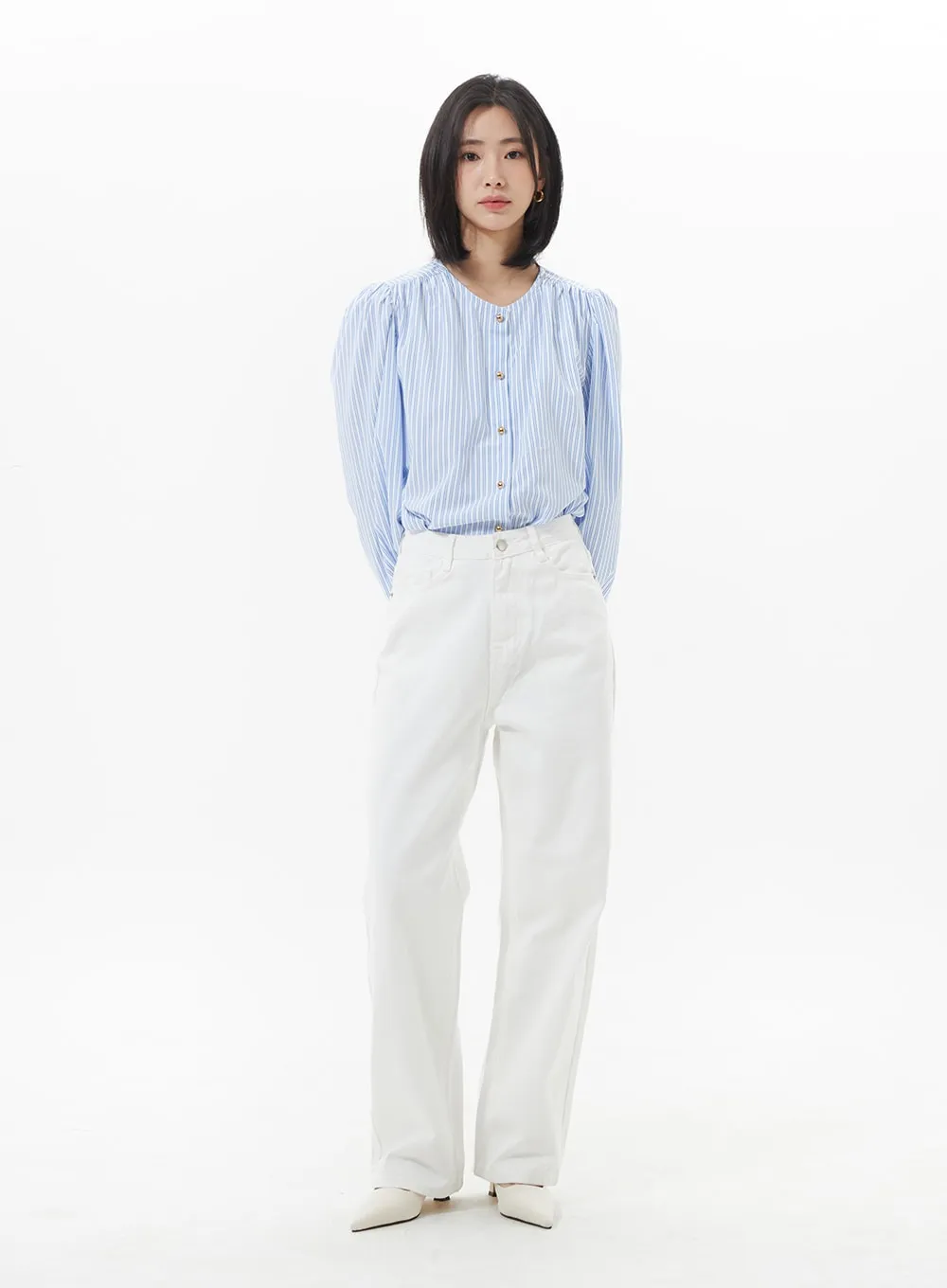 Puff Sleeve Pinstripe Blouse OA320