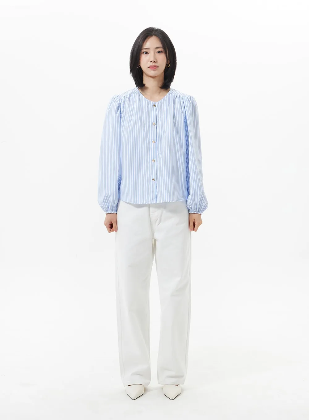 Puff Sleeve Pinstripe Blouse OA320