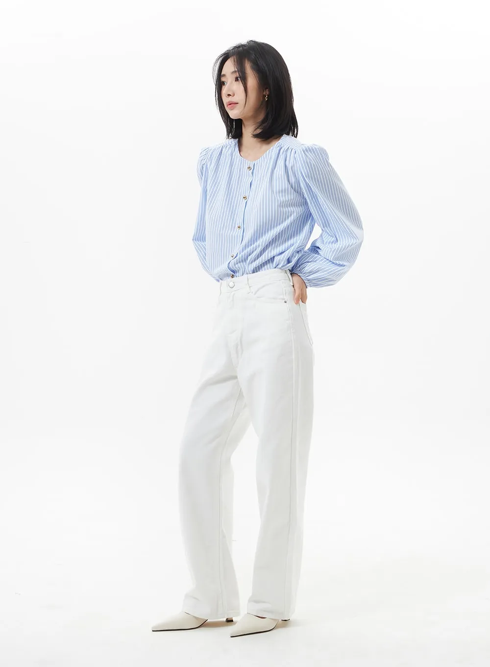 Puff Sleeve Pinstripe Blouse OA320