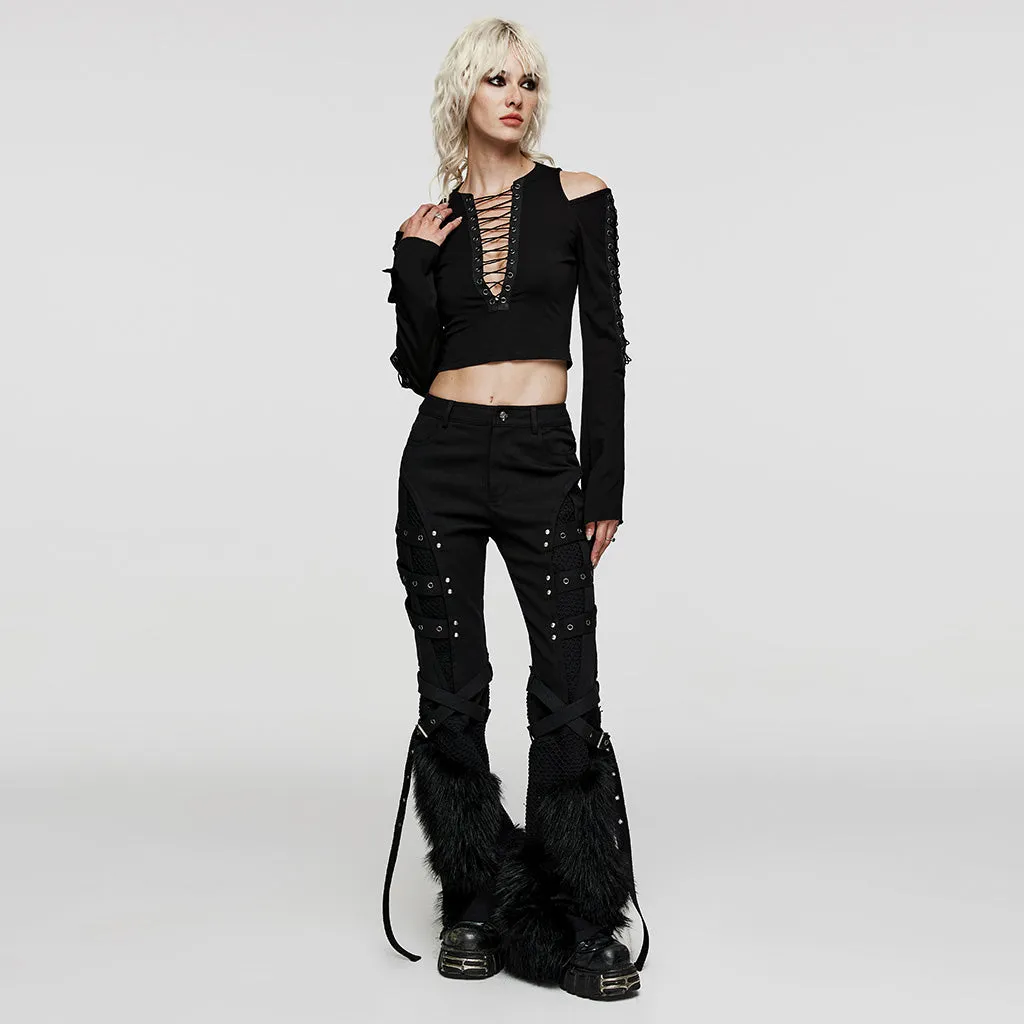 Punk faux wool detachable knee loops Pants WK-526XCF