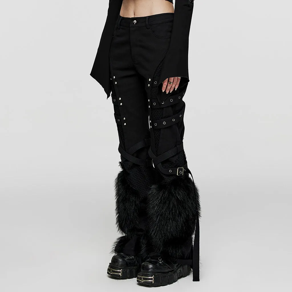 Punk faux wool detachable knee loops Pants WK-526XCF