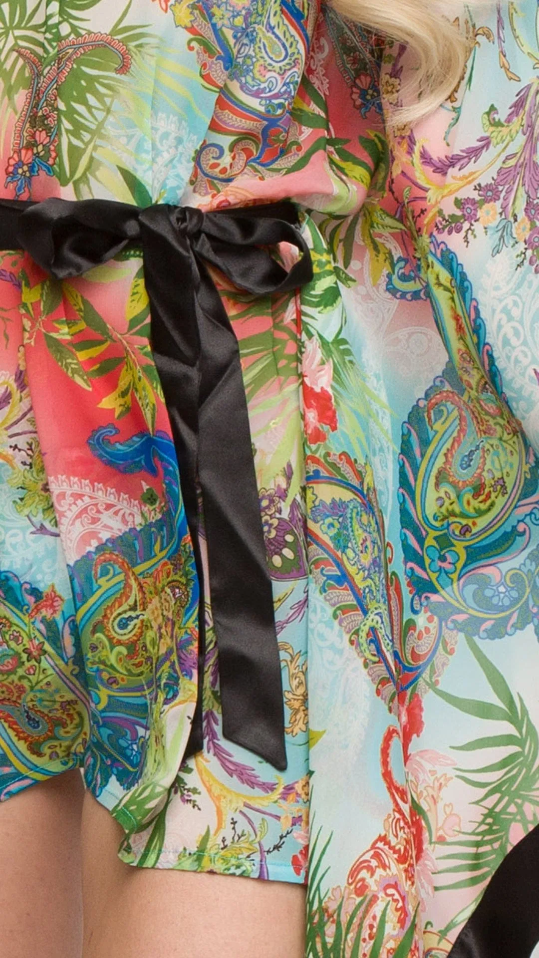 Roberto Cavalli  Floral Printed Chiffon Short Kaftan Cover Up-