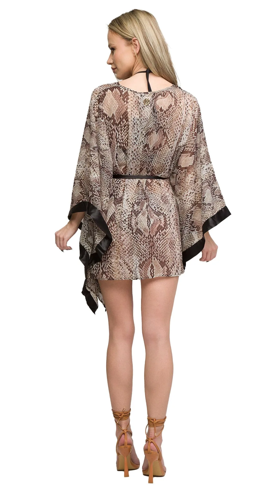Roberto Cavalli  Phyton Printed Chiffon Short Kaftan Cover Up-